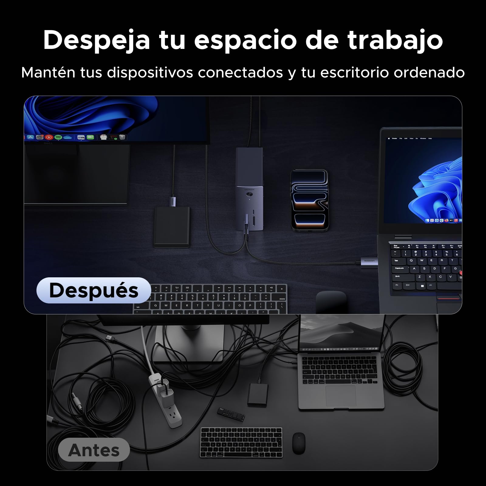 UGREEN Revodok Pro Docking Station USB C 10 en 1 Estación de Acoplamiento | Con Boîtier SSD M.2 NVME, HDMI 4K 60Hz, 10Gbps Transferencia Rápida, PD 100W, Ethernet Gigabit, Lector de Tarjetas SD y TF