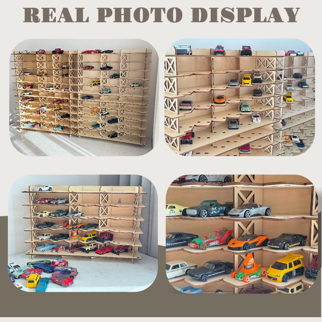 Wooden 1:64 Diecast Car Display Case 36 Slots Hot Wheels Rack | 45° Tiered Parking Garage Design, 36 Slots, 1:64 Diecast Car Display, Hot Wheels Collector Rack