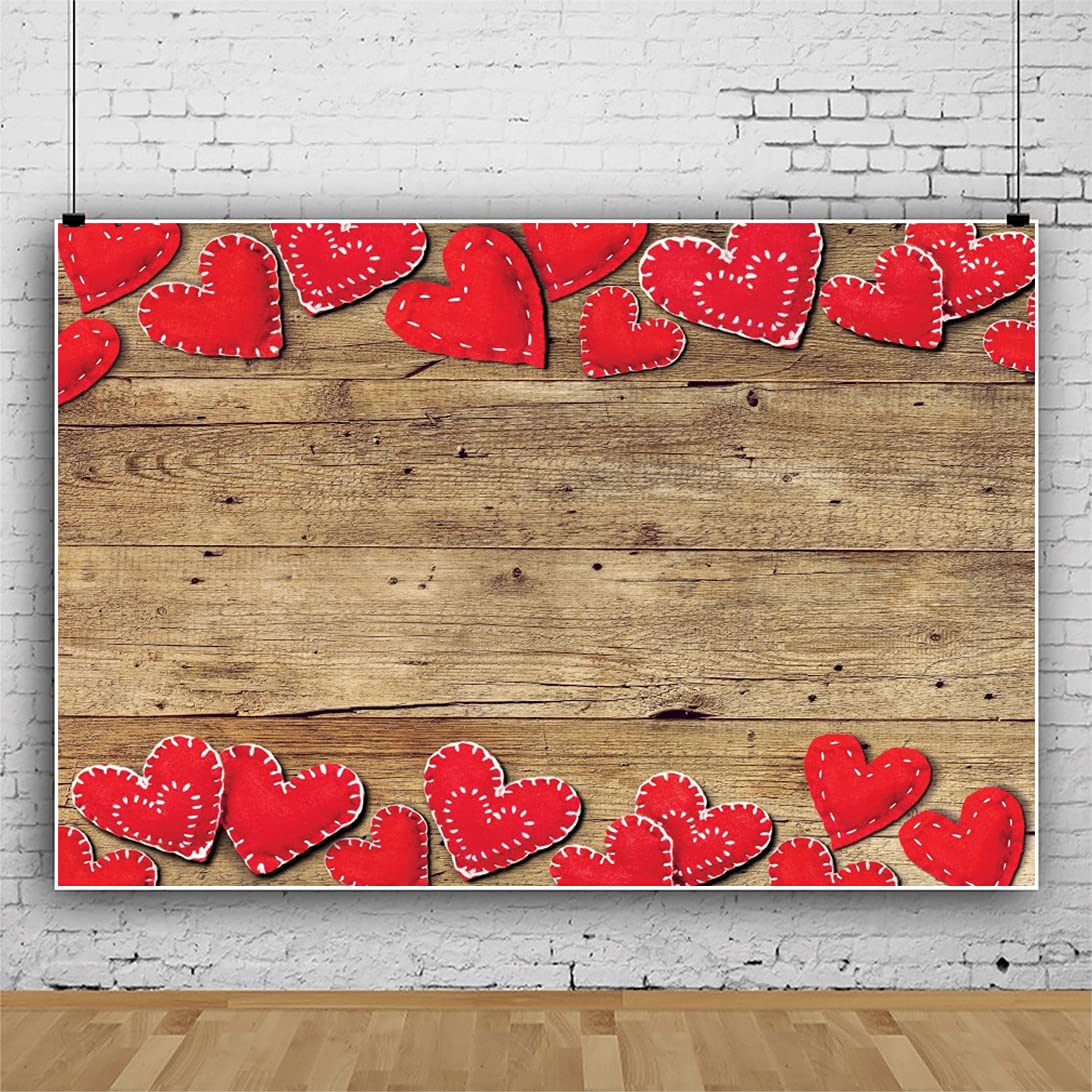 Vintage Wood Photo Backdrop - Red Love Heart Valentine's Day Photography Background 5x3ft