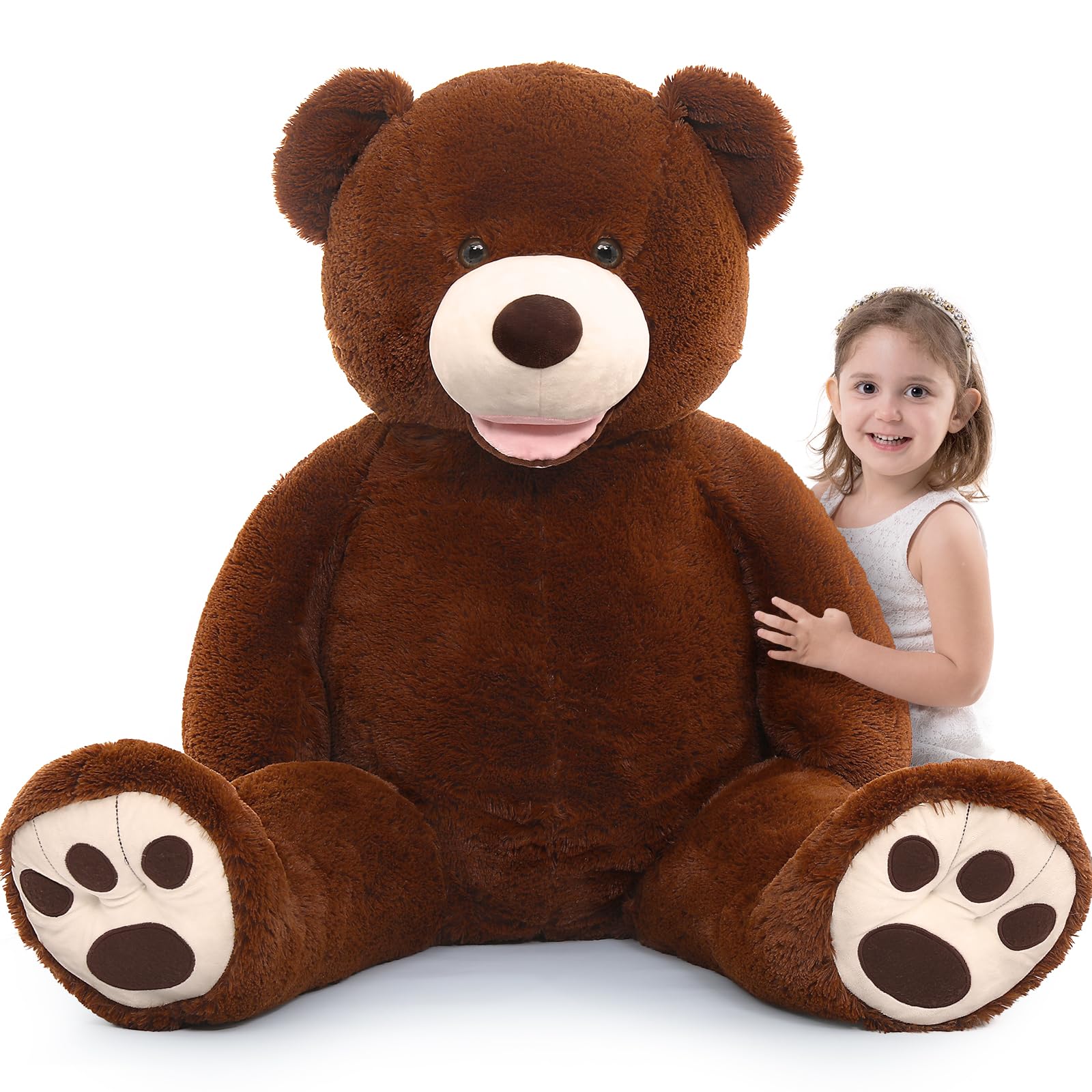 DOLDOA 4.3ft Big Teddy Bear Stuffed Animals with Footprints, Giant Teddy Bear Stuffed Bear for Baby Shower, Girls, Kids, 51in
