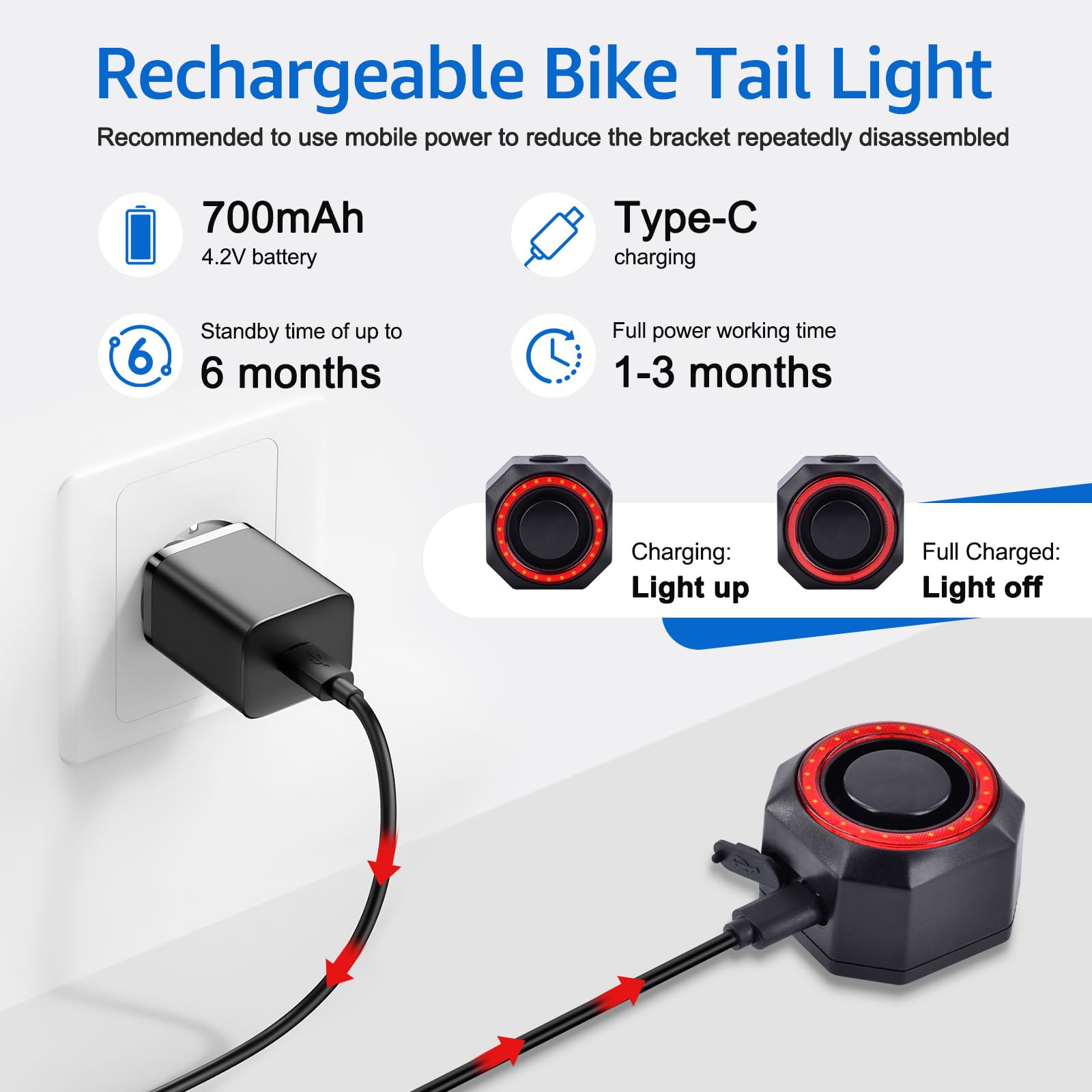 NineLeaf - Fanale posteriore per bicicletta con allarme e telecomando, ricaricabile, antifurto, impermeabile IP65, con sensore di luce intelligente del freno, luce posteriore automatica on/off