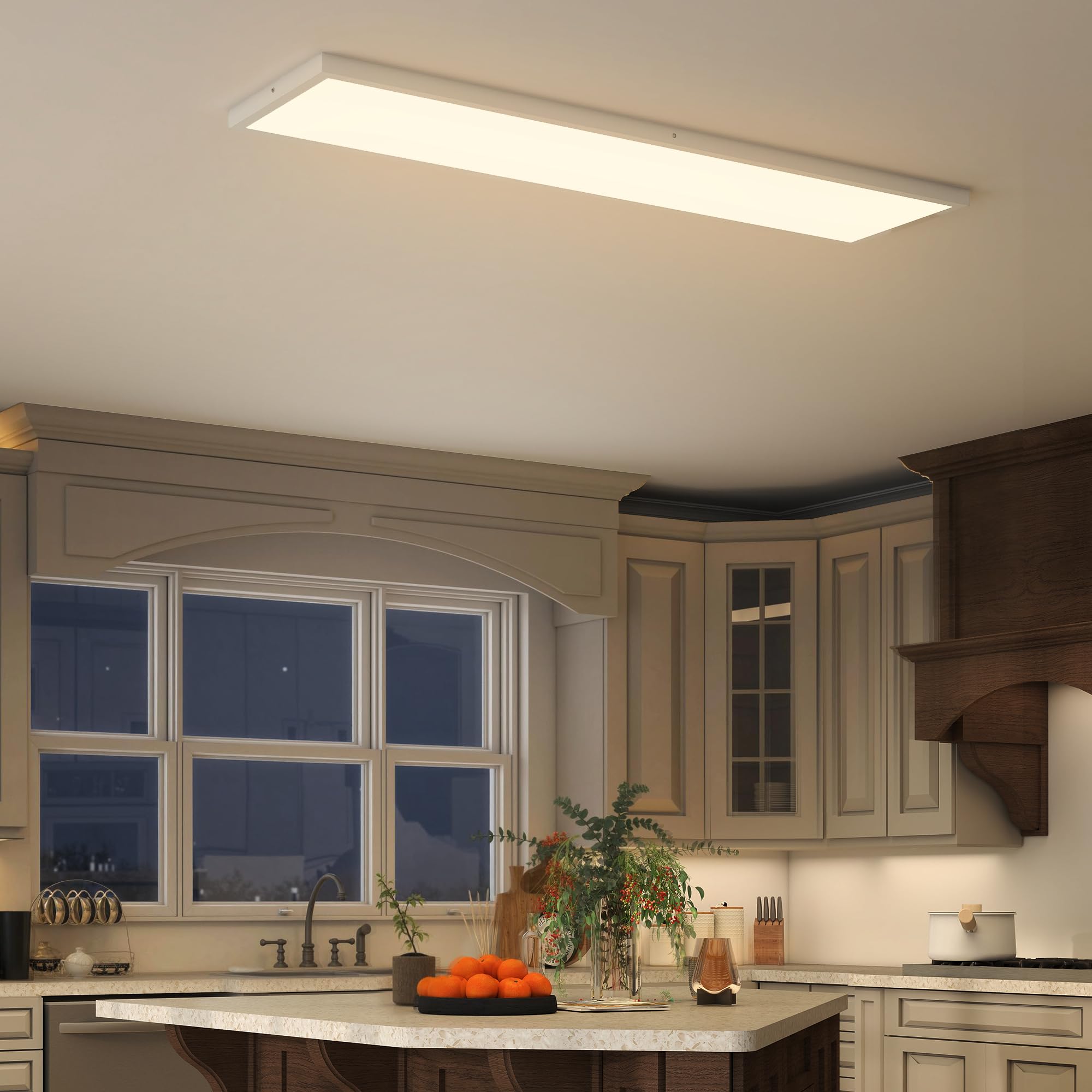 HOMCOM Juego de 4 Lámparas de Techo Color Regulable 120x30x3,7 cm Blanco | Plafones LED de Techo, Interruptor DIP y Interruptor de Pared, 3000K/4000K/6000K, 2500 lm, 24 W, para Salón, Oficina