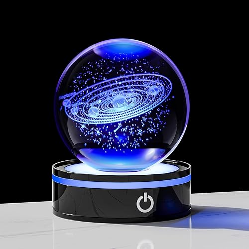 Modelo de sistema solar 3D con bola de cristal, base de lámpara LED, decoración espacial, globo mundial, planetas, esfera, luz nocturna de 3.150 in,