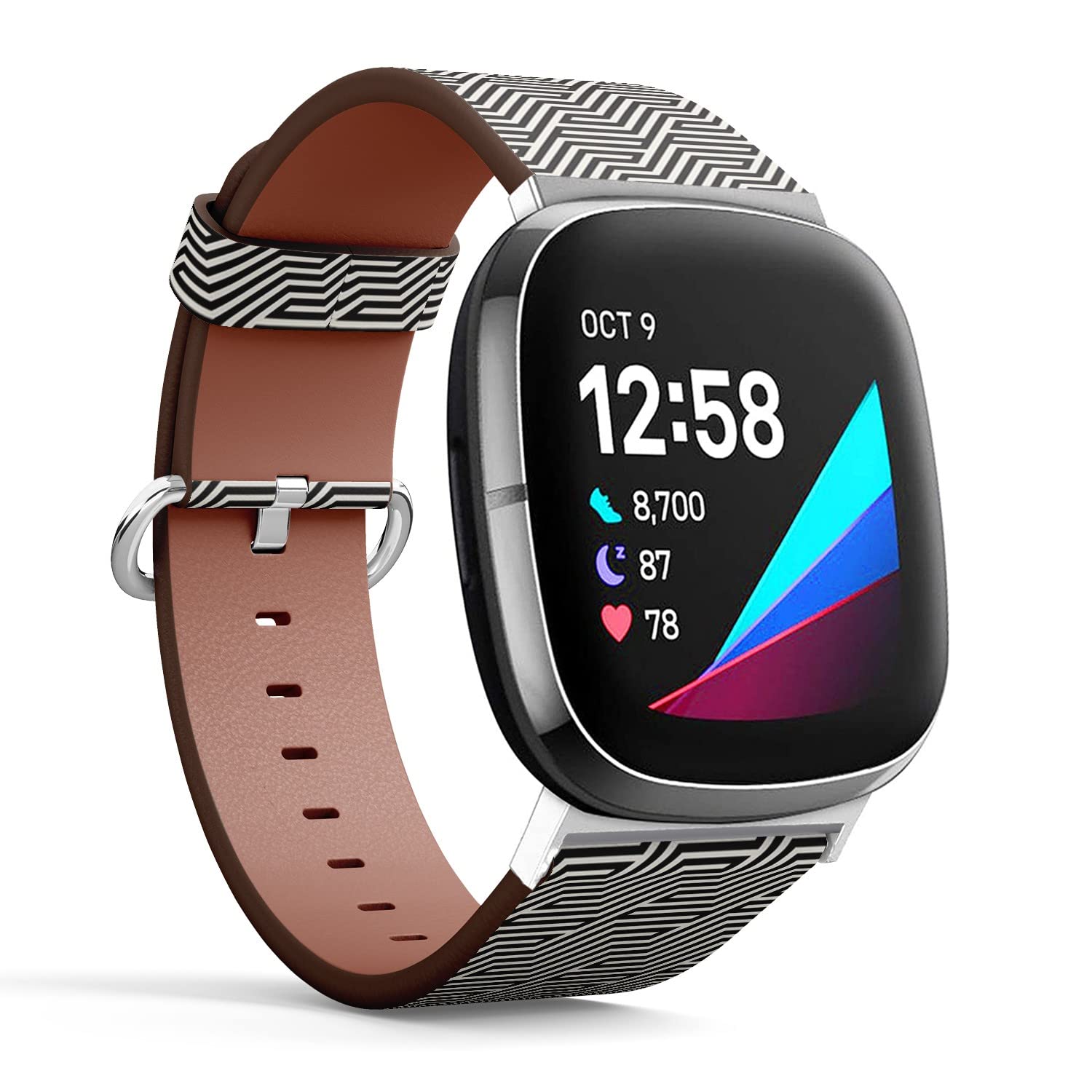 CJBROES Replacement Leather Watch Band, Compatible with Fitbit Versa 3 and Fitbit Sense of Wristband Bracelet Accessory - Modern Stylish