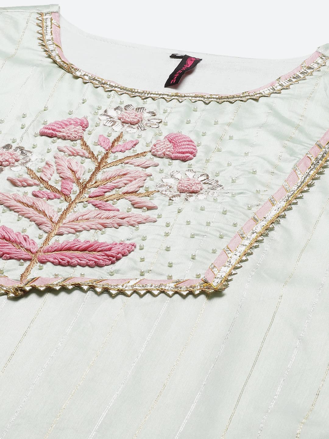 Ishin Women's Chanderi Silk Green Embroidered A-Line Kurta Suit Set With Dupatta & Pants Kpldpnk-19112_S_Green