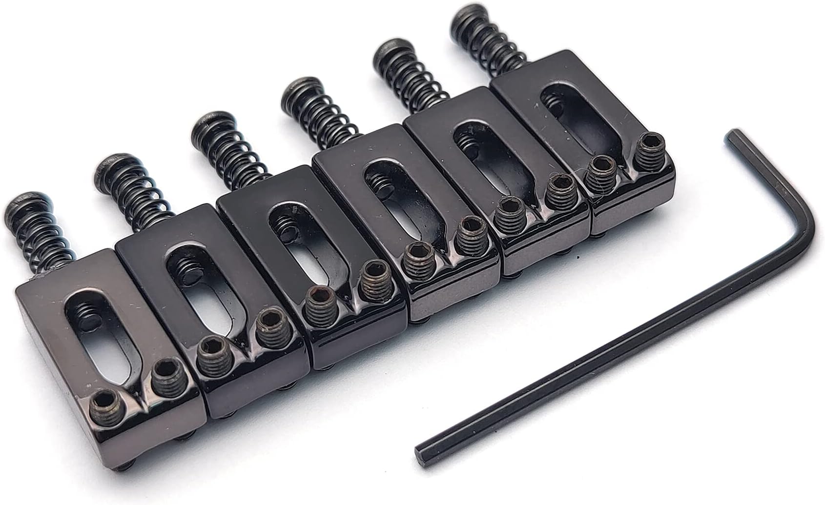 SAPHUE Guitar Bridge Saddle with Spring Screws Wrench Tremolo for Fender Strat Stratocaster Tele Telecaster Electric Guitar Replacement Parts Accessories 6Pcs Bridge Saddles(Black)