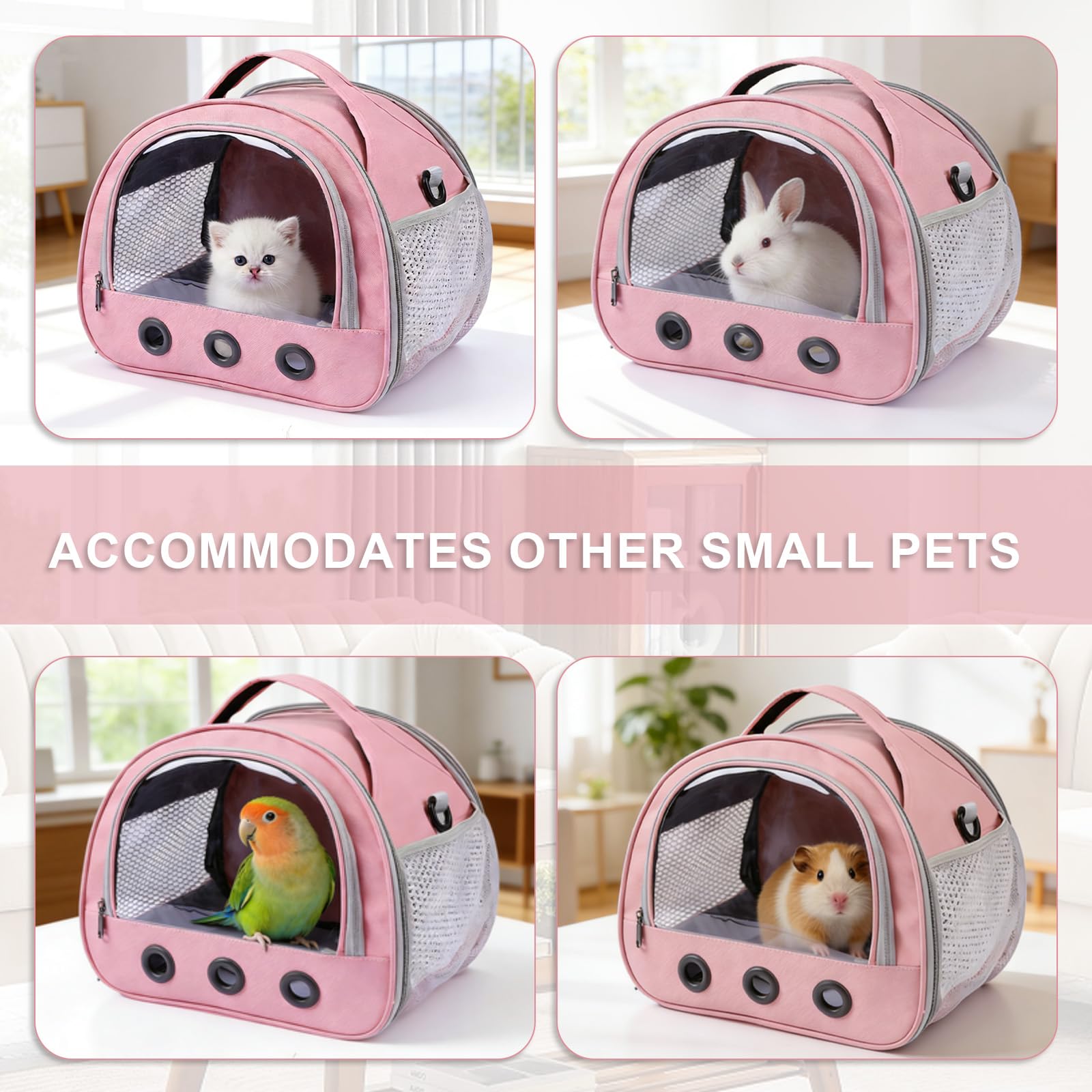 Sac de Transport Petit Animal, Cage de Voyage Pliable avec Fenêtre PVC et Grille Aérée, Bandoulière Réglable pour Hamster, Cochon d'Inde, Oiseau, Rongeur(30x25x25cm)