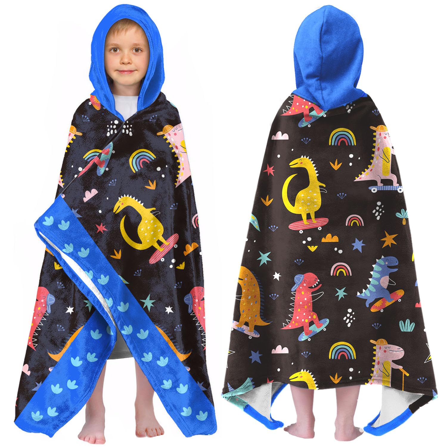 Dinosaur Hooded Beach Towel for Boys, 35x60 in Quick Dry Swim Wrap, 01