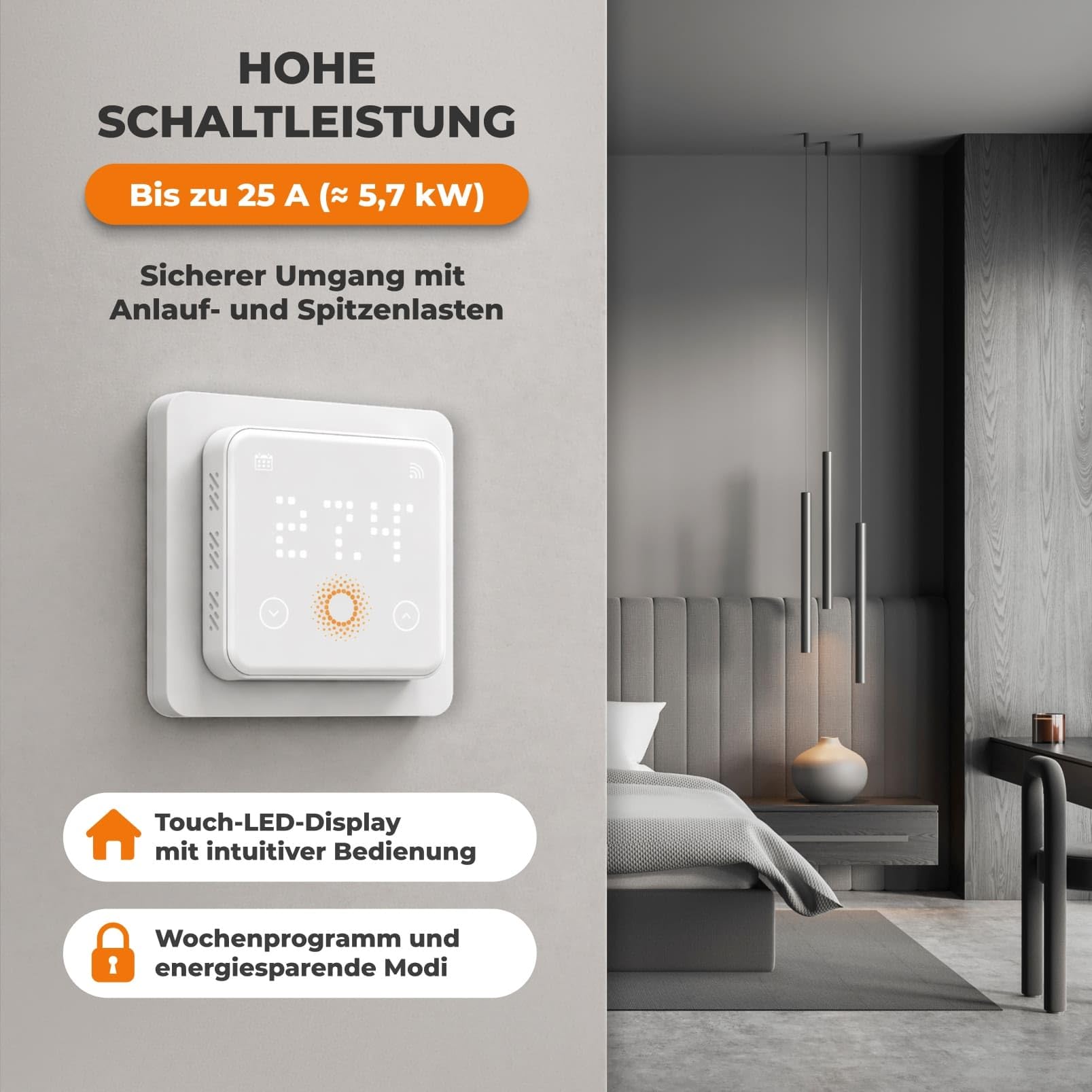 Elektrische Fußbodenheizung: Heizmatte WARMON CLASSIC LIGHT 100 W/m² inkl. Touch WiFi Thermostat(25A) mit Präsenzsensor, Thermostat:TS 500 WiFi Sensor Weiß, Mattengröße:1,5 m²