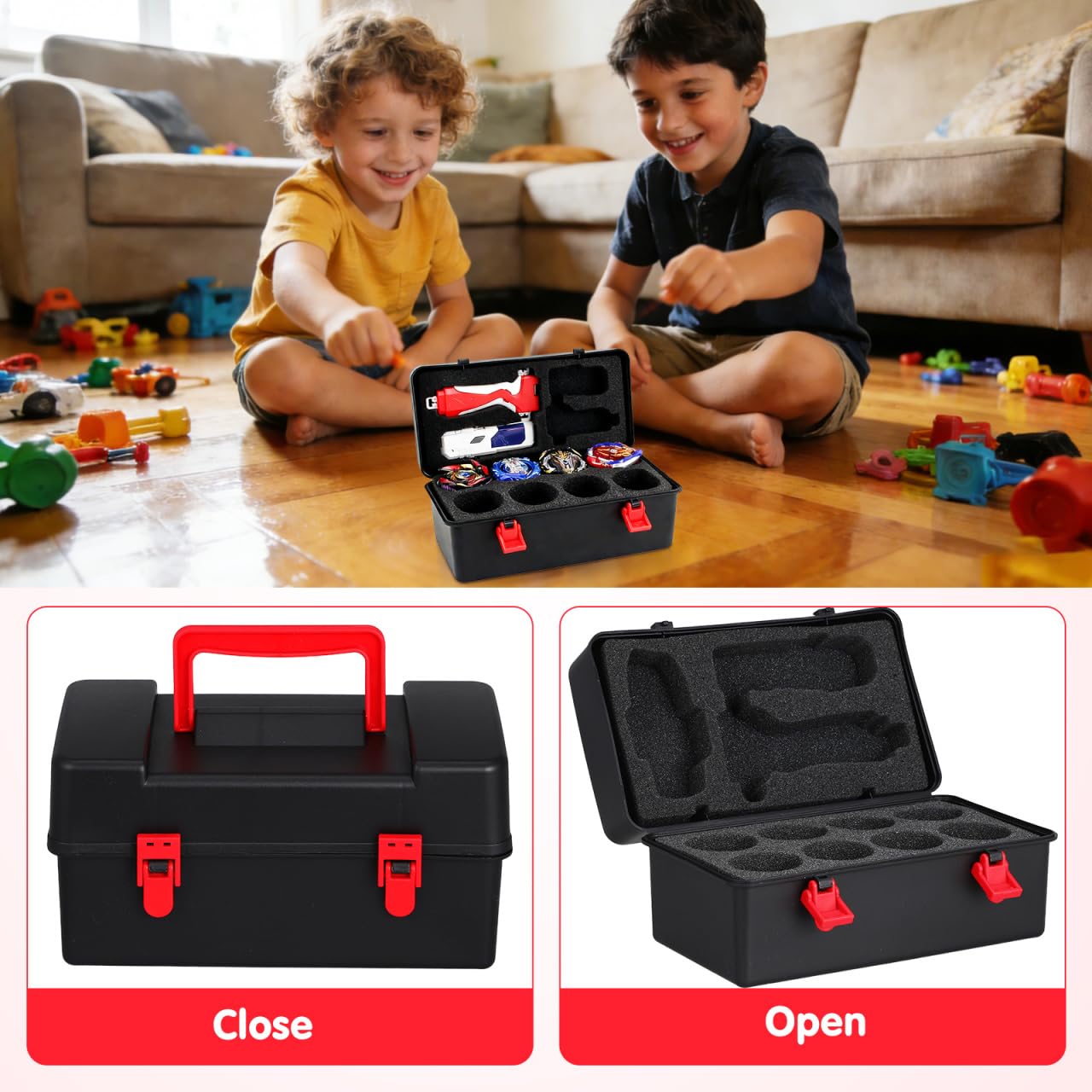 Boîte De Rangement Portable pour Toupies De Combat avec Poignée Organisateur en Plastique avec Compartiments Étui Léger pour Jouets Gyroscopiques Enfants en Voyage Et Tournoi