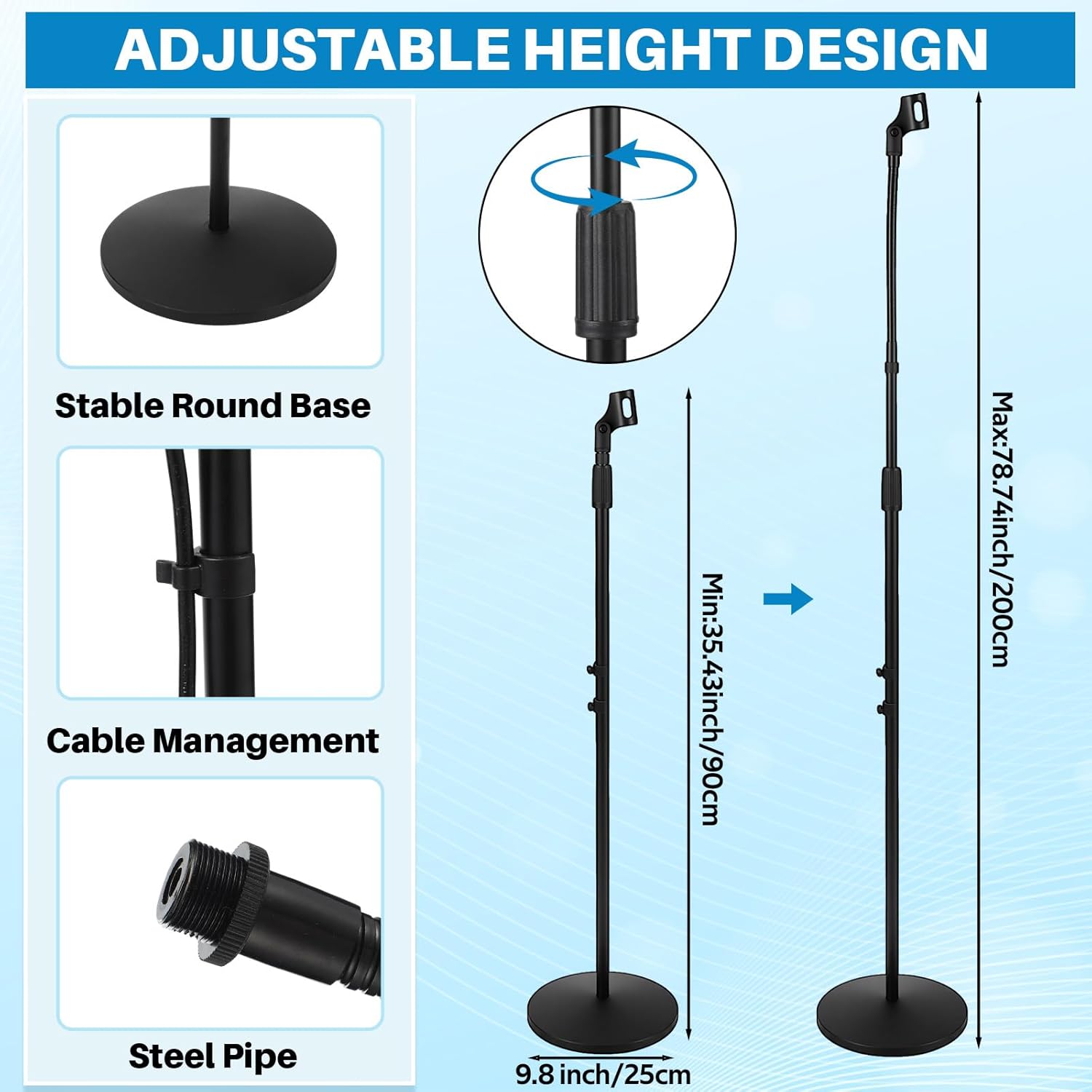 Copkim 4 Set Mic Stand Detachable Gooseneck Microphone Floor Stand Height Adjustable from 35. 4'' to 78. 7'' with Weighted Round Base and Storage Bag for Singing Stage Wedding Stage Karaoke Church
