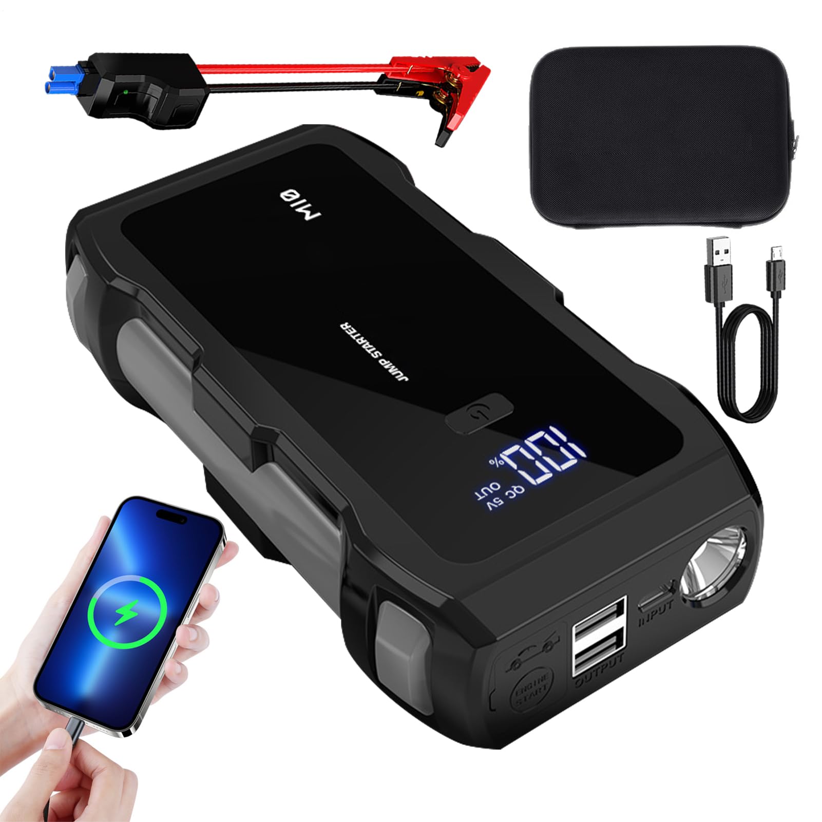 Démarreur de Batterie Portable,8000A 12V Charge Rapide USB,Chargeur Booster de Batterie Automobile | pour Voitures Camions Moto Bateaux Camping-Cars Motoneiges Tracteurs