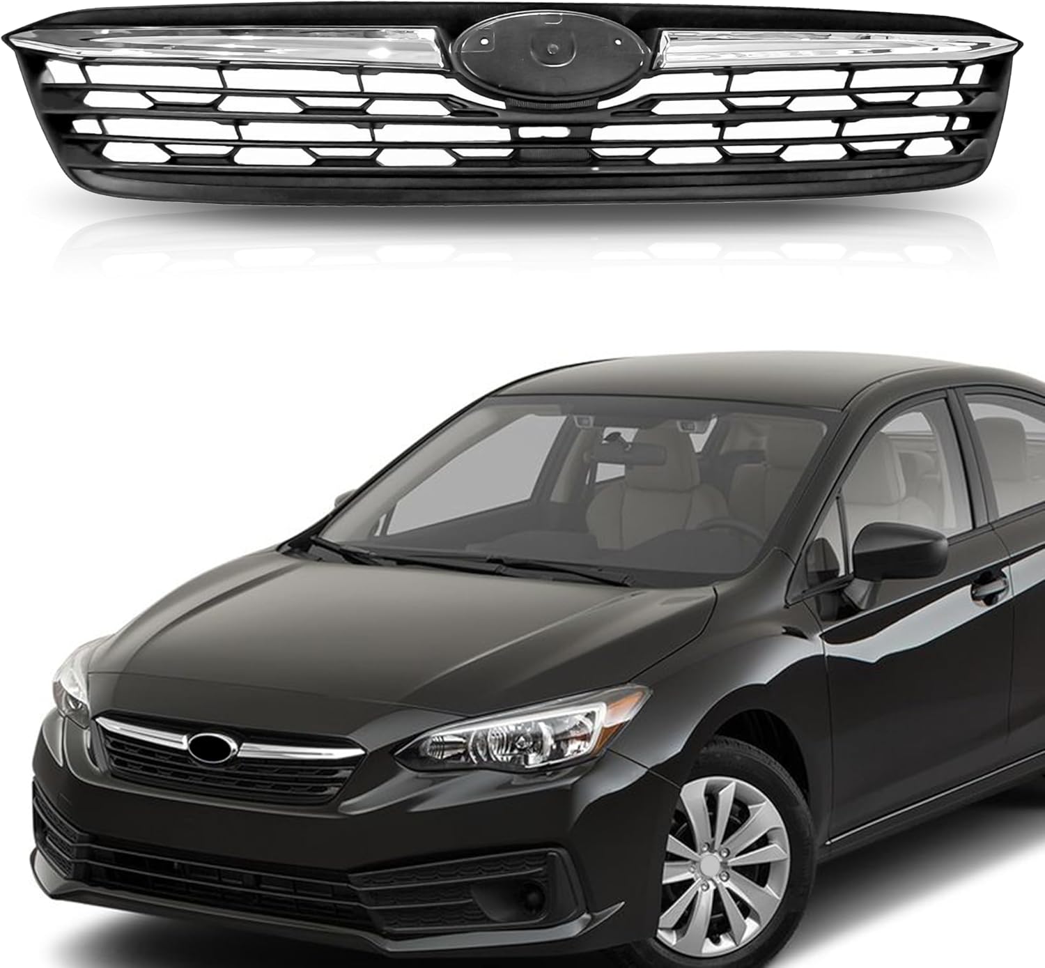 PartsFlow For 2020 2021 2022 2023 Subaru Impreza Front Bumper Grille Grill Assembly Matte Black Insert w/Chrome Trim