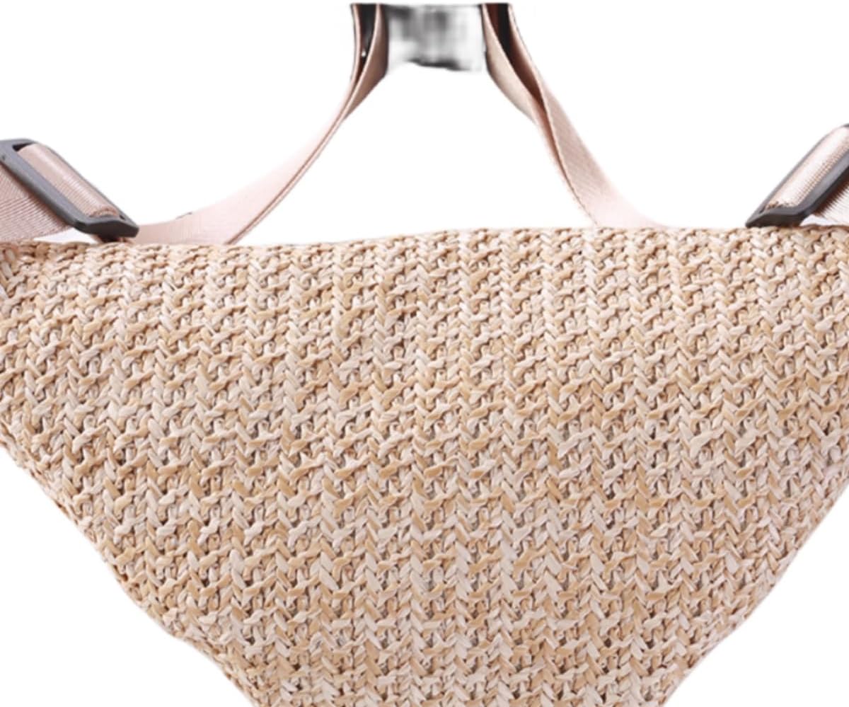 IAMUHI Straw Woven Fanny Pack Cross Chest Shoulder Handbag Purse Handwoven Beach Bag,Light Khaki - Image 3