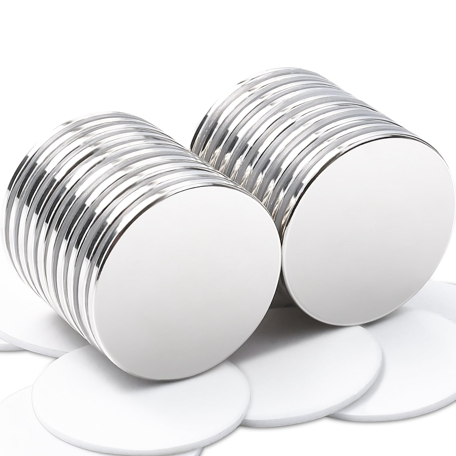 Imanes de Neodimio Fuertes 30 x 2 mm, Autoadhesivos, Extra Fuertes, para Pizarra Blanca, Pequeños y Redondos, Cocina, Oficina