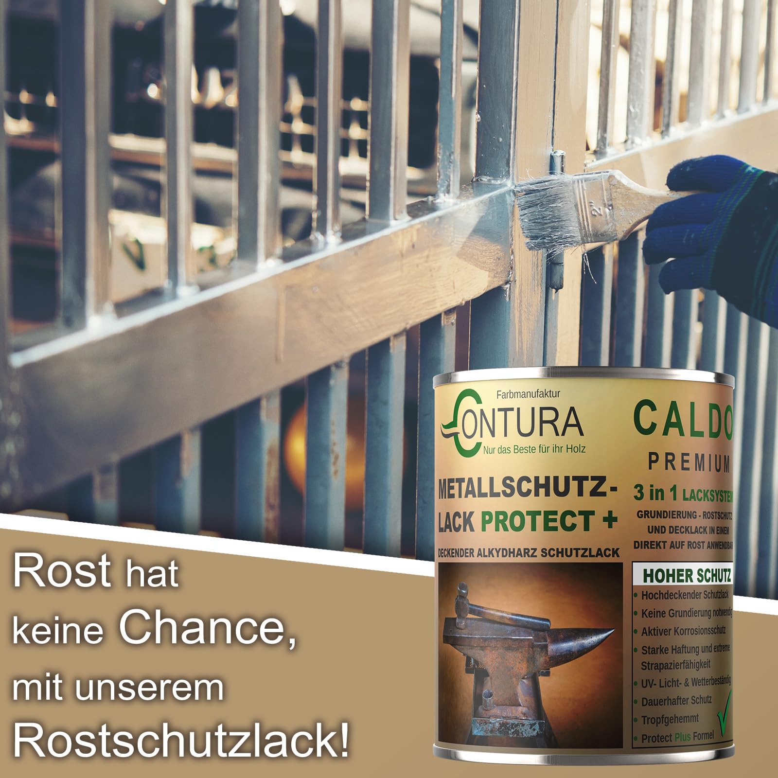 Contura 3in1 Rostschutzfarbe Metallschutzlack Seidenmatt RAL Metall Lack Farbe Grundierung (Farblos, 2,5 Liter)