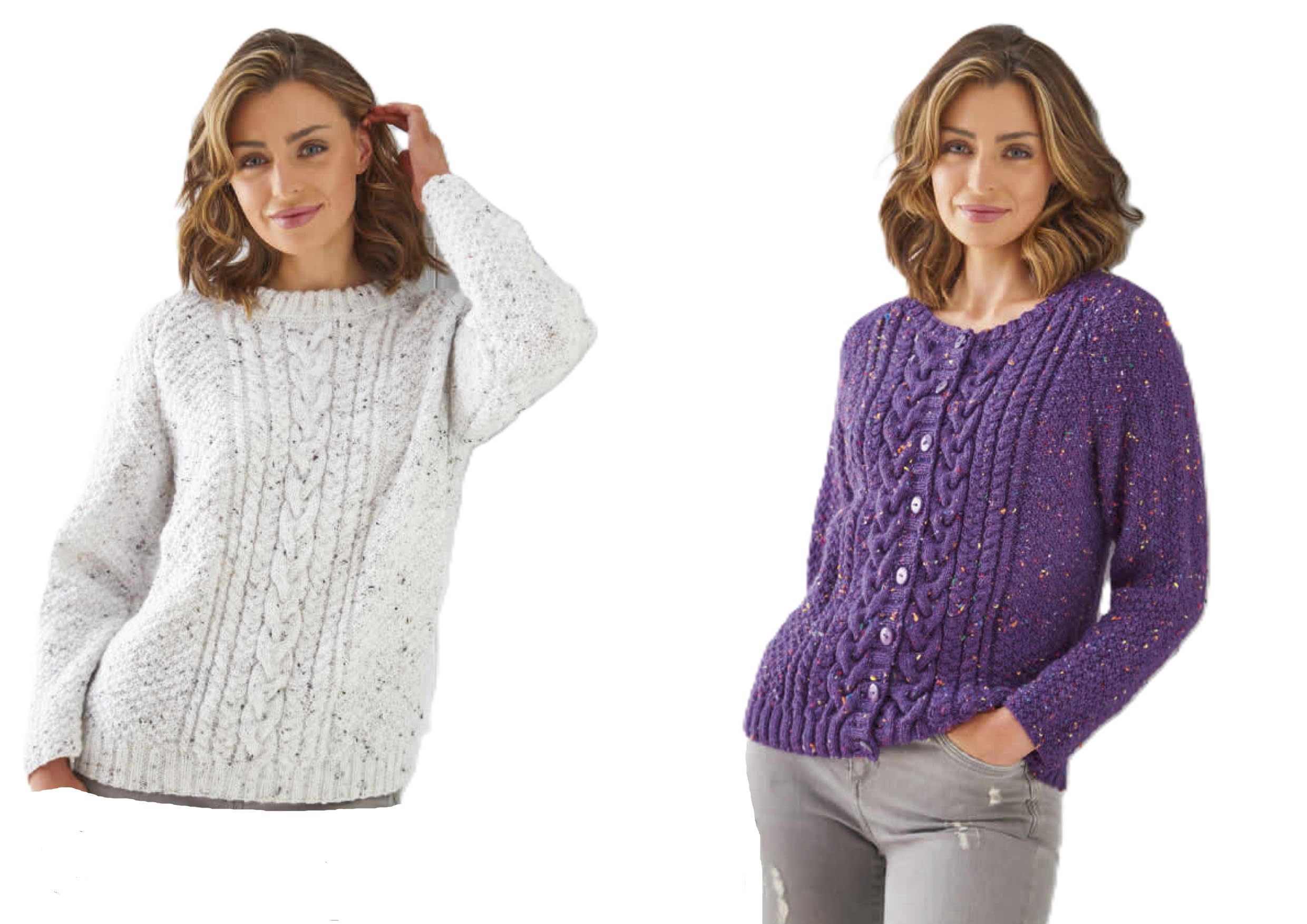 King Cole DK Knitting Pattern Pamphlet - 6092 Ladies Cardigan & Sweater (32-50ins) 2 Designs Purple
