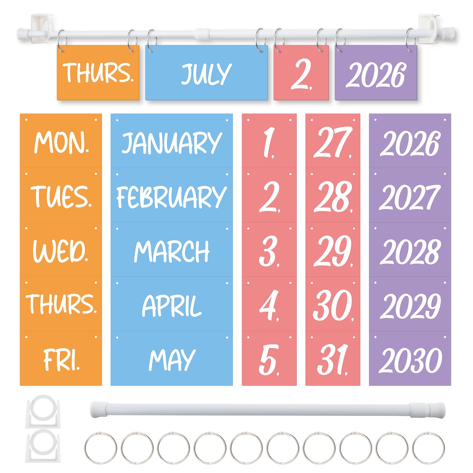 68 PCS Rainbow Flip Calendar Board Set with Holder, Colorful Classroom Calendar Bulletin Board with Adjustable Rob Rainbow Date Cards for School Classroom Home Decoration Supplies