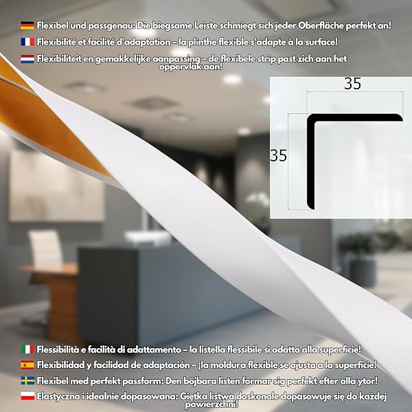 PVC Corner Guard, Protective Corner Strip, Self-Adhesive 35 x 35 mm, Corner and Edge Protection, 80 cm, Black - 3