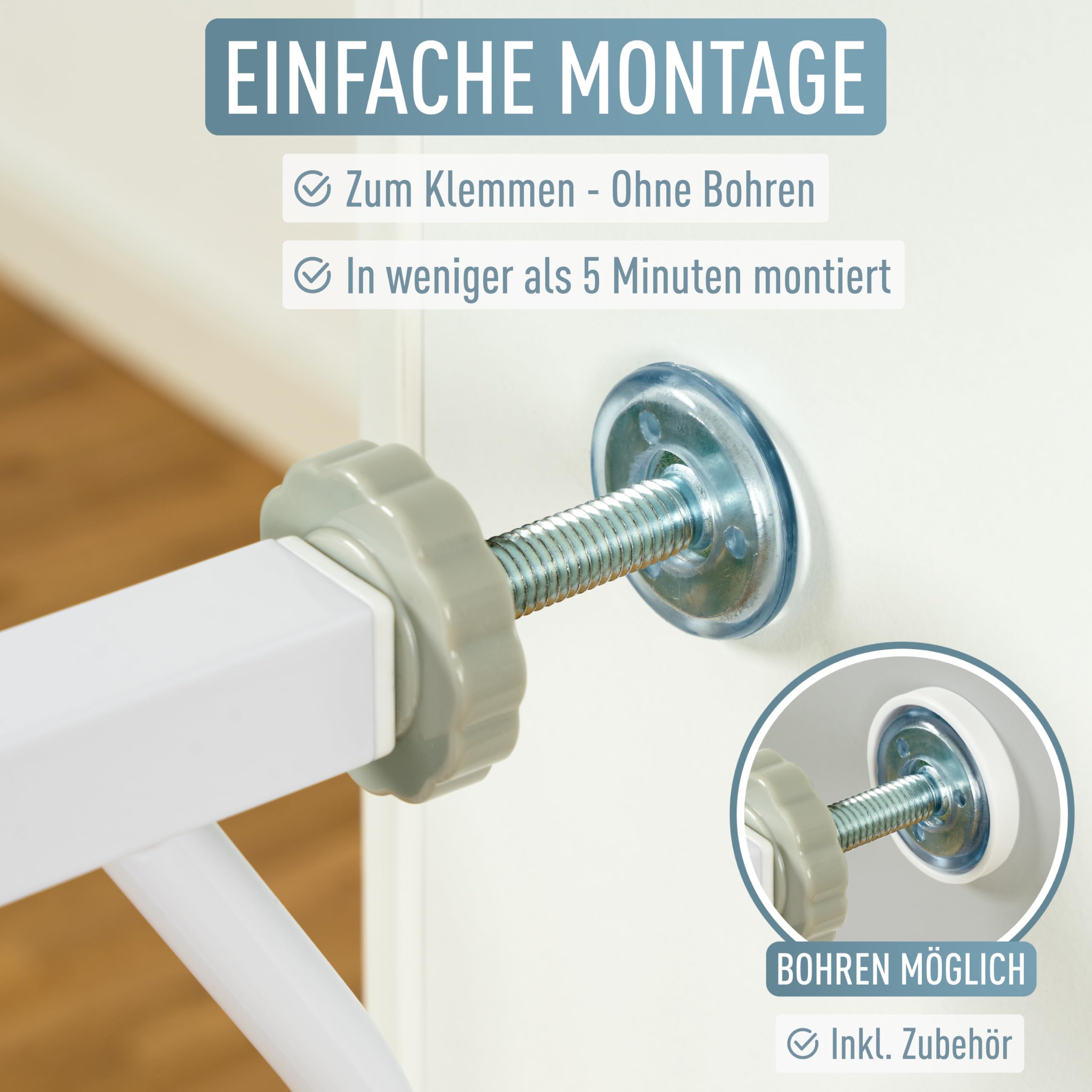 IB STYLE Treppenschutzgitter für Babys Berrin - Türschutzgitter, Gittertür für Haustiere, Einfache Montage, Ohne Bohren, Weiß, 105-115 cm