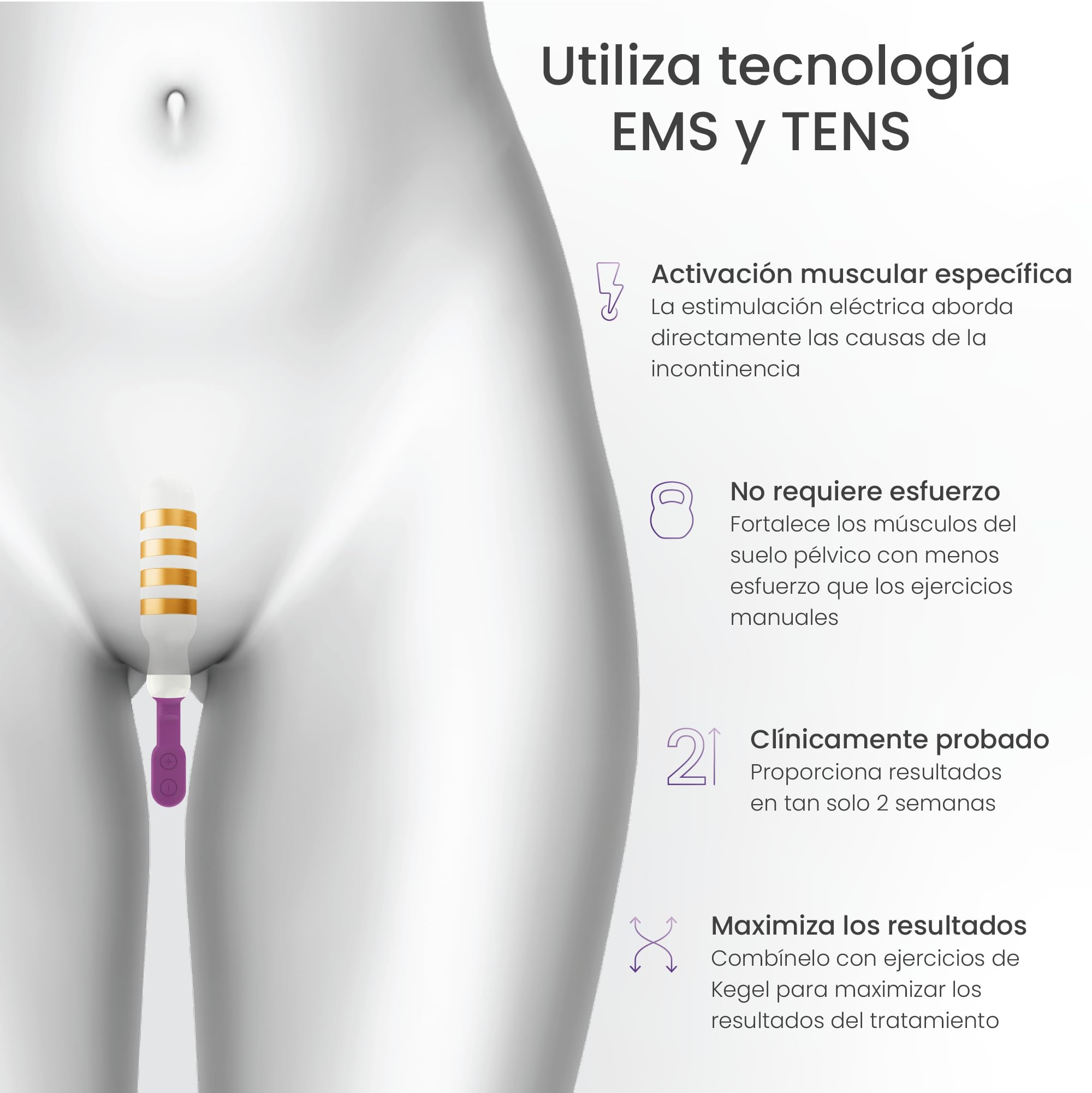 TensCare iTouch Go Gold Entrenador Pélvico Inalámbrico | Sonda de oro sin níquel con EMS para incontinencia, control de vejiga y recuperación posparto.