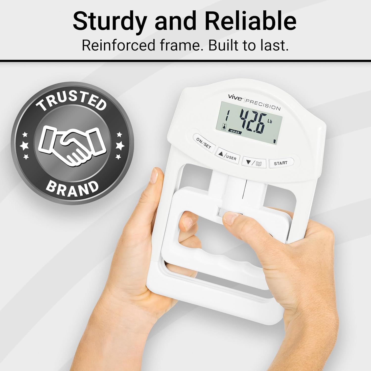 Vive Precision Grip Strength Tester - Hand Grip Dynamometer - Handheld Digital Grip Measurement Meter Device Trainer Power 198 Lbs / 90 Kgs - Strengthener Exerciser for Sports, School and Home Use