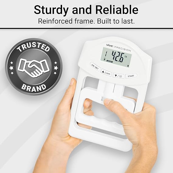 Vive Precision Grip Strength Tester - Dynamometer Trainer For Hand Measurement - Digital Gripper Meter For Forearm, Finger Measuring Or Training - Gripping Strengthener For Athletes, Home, Car, Clinic