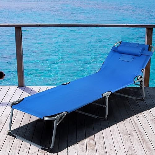 Miniatura 8 de COSTWAY Tumbona plegable ajustable para patio, playa, camping, reclinable, para tomar el sol, color azul