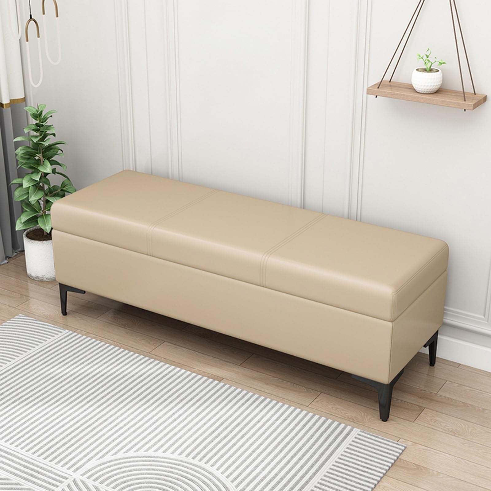 Banc ottoman de rangement extra-long pour optimiser l'espace et s'asseoir