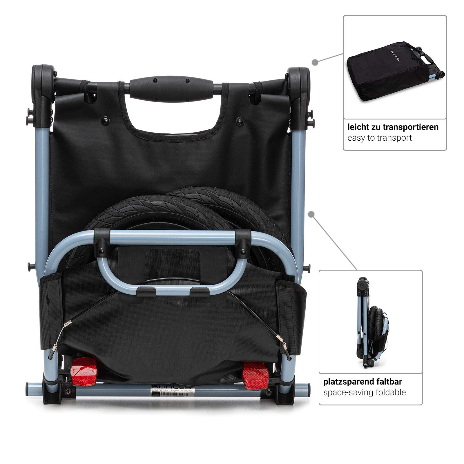 qeedo Travoy Fahrrad Lastenanhänger (2020) Set mit Qeedo Shopping Bag - Cool Grey