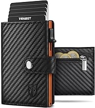 TENBST Geldbörse Herren mit Münzfach & RFID Schutz, Slim Wallet Kartenetui Klein, Portmonee Geldbeutel Herren, 10 Fächer für Kreditkarten Kreditkartenetui - Schwarz & Orange