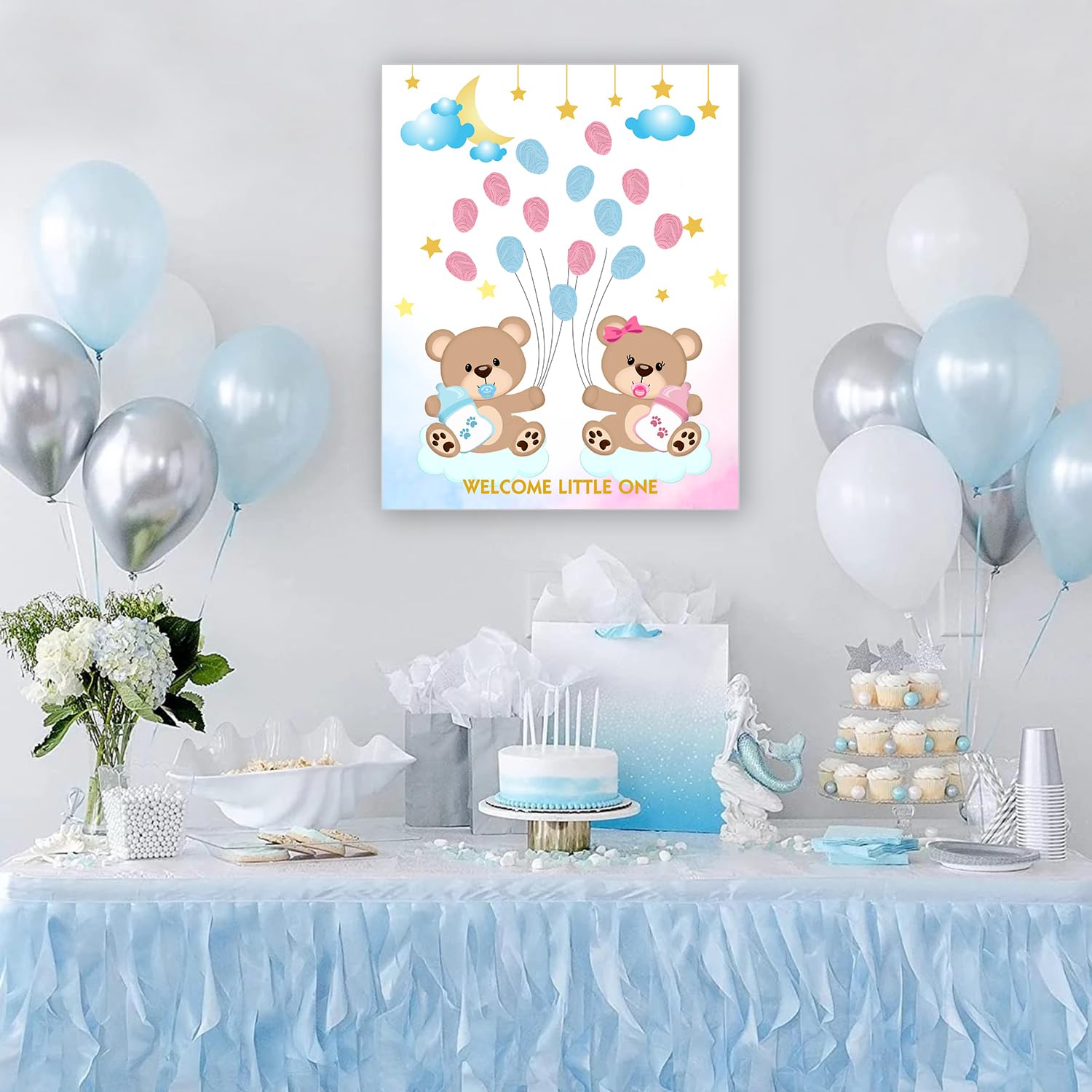 Teddybeer gender reveal boom vingerafdruk gastenboek blauw roze hij zij gastenboek afdrukbare baby gender raad feestspel bord INSTANT DOWNLOAD - België