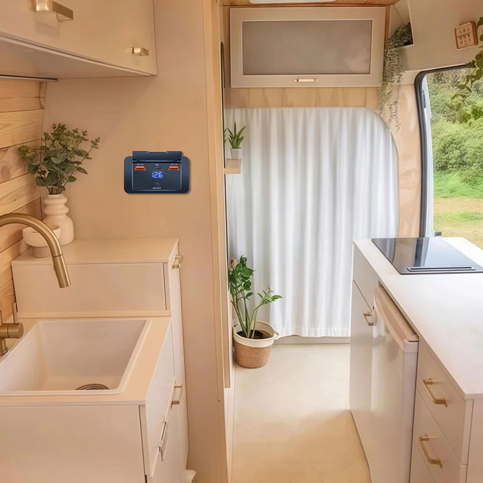 Wyjście USB RV, gniazdo ładowarki samochodowej 76 W, 3 porty USB Panel szybkie ładowanie, montaż spłukiwania bez wiercenia, do ciężarówek, łodzi, dysz, przyczep, pojazdów, RVs