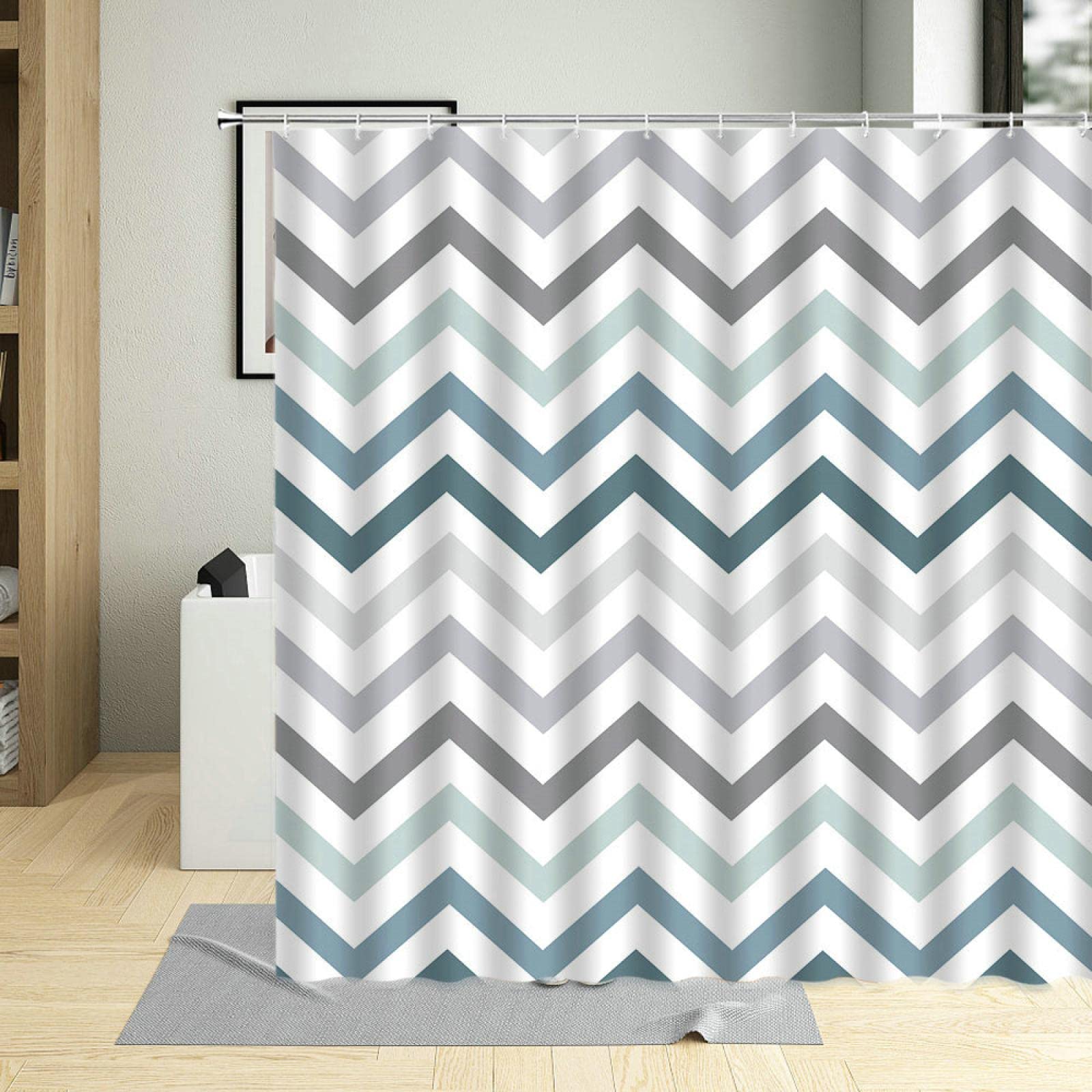 Cortina de Ducha de Tela de poliéster Rayas geometría decoración del hogar Cortinas de baño Impermeables para decoración de baño con Ganchos 165x183cm (65 "Wx72 H)