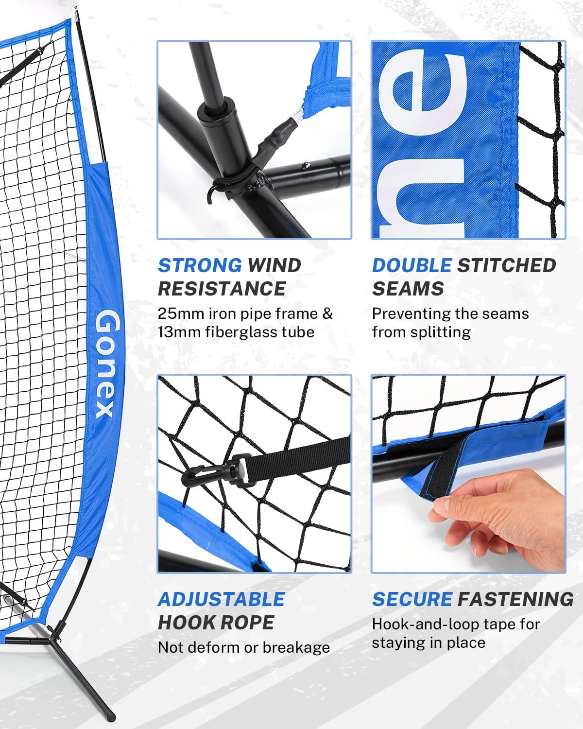 Gonex 7' x 7' Baseball Softball Practice Net Set with Batting Tee for Hitting and Pitching Batting, Practice Training Aid, with Strike Zone, Large Mouth, Bow Frame, Carrying Bag - Image 3