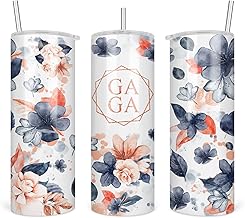 Gaga Tumbler For Mother's Day - Best - Birthday Gift - Floral Travel Cup - Watercolor Florals 20 Oz Skinny Flowers - Stainless Steel Insulated, White