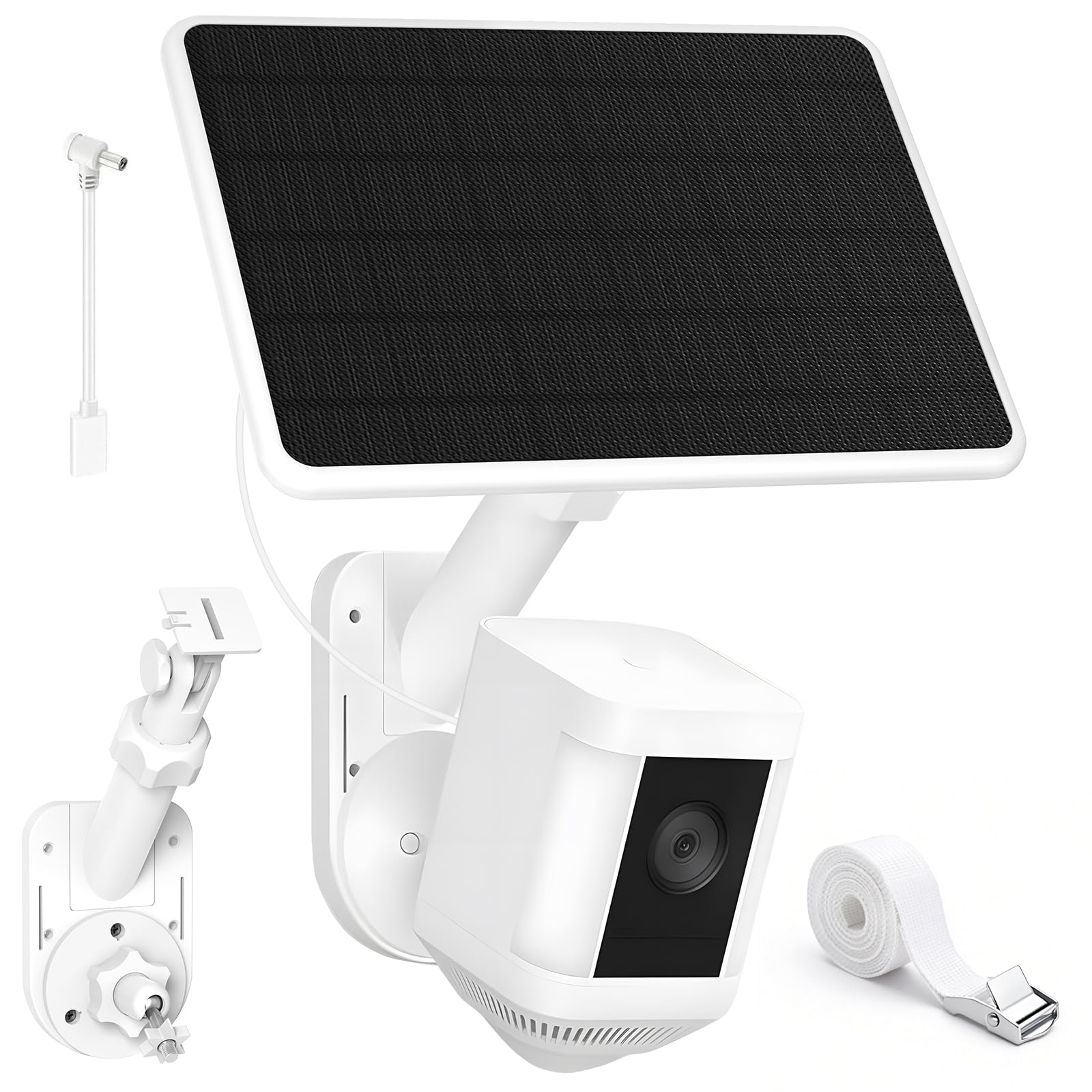 Pannello solare ad anello con supporto per fotocamera 2 in 1 per Ring Spotlight Cam Plus/Pro (batteria)/Ring Stick Up Cam/Outdoor Cam Plus (batteria), caricatore solare da 6 W regolabile a 360° per