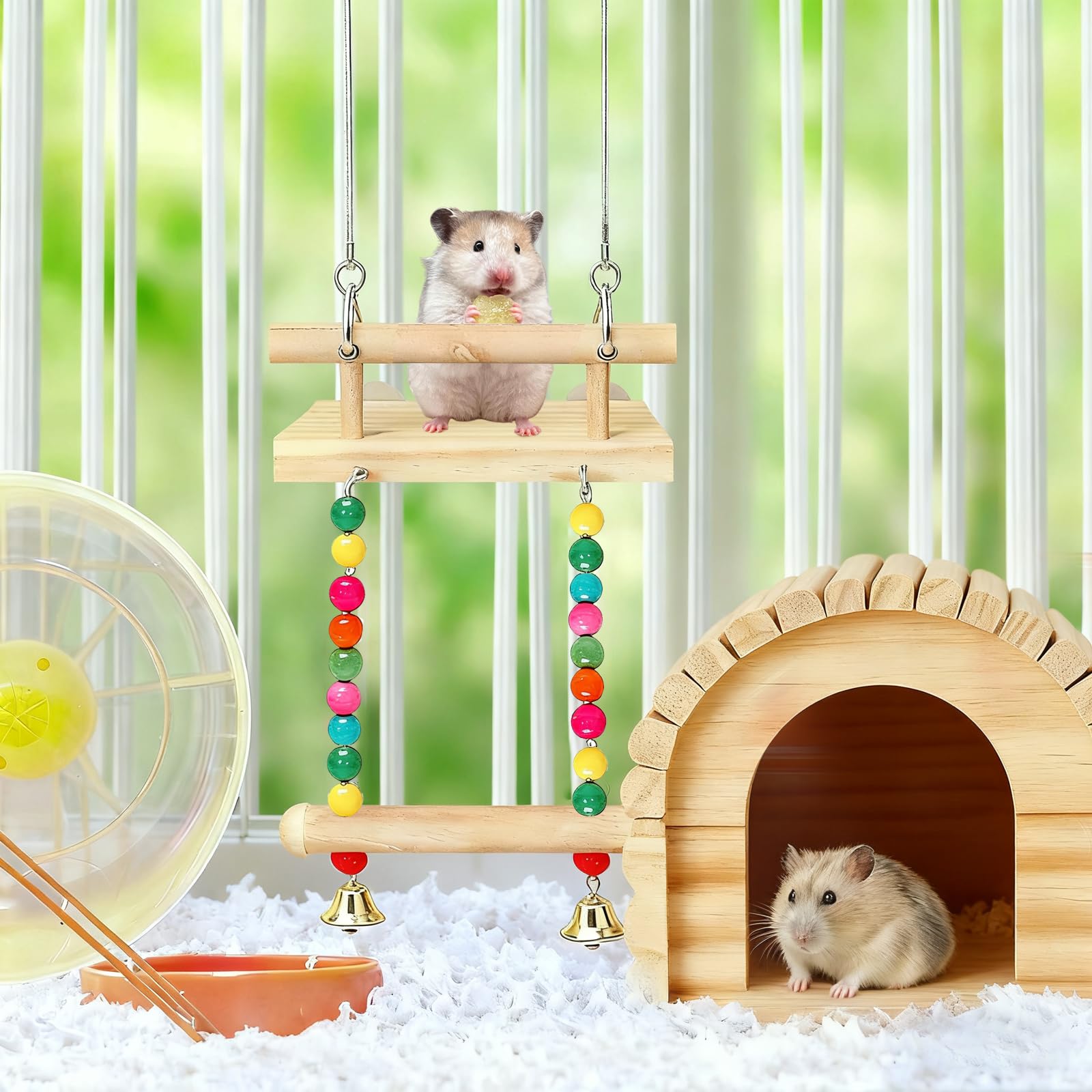 ZhouWei Perchoir Perroquet en Bois, Perchoir Oiseaux pour Cage à Oiseaux Jouet Perroquet avec Rondelles Balançoire en Bois, Accessoire pour Calopsittes Inséparables Canaris