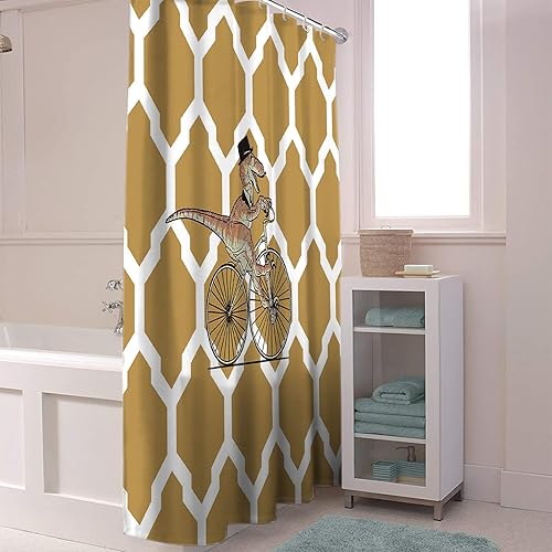 Miniatura 4 de Vandarllin Divertida cortina de ducha con diseño geométrico de dinosaurio para bicicleta, juego de cortinas de ducha para niños con ganchos,