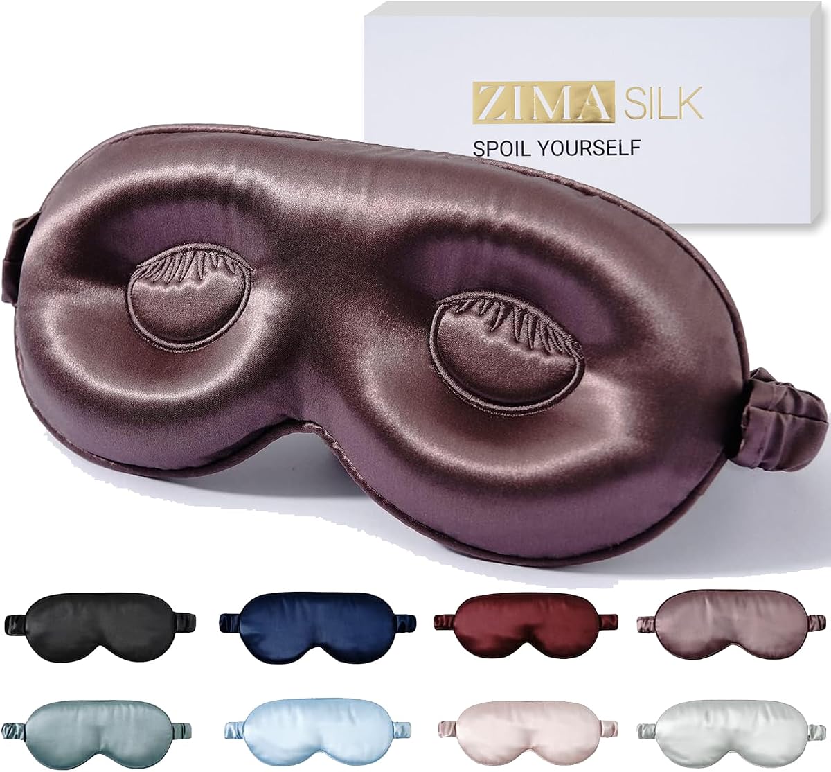 Antifaz para dormir ajustable de seda de morera 100% pura de 22 Momme | Máscara de ojos con forma de copa contorneada 3D, suave y transpirable con los ojos para mujeres y hombres, bloquea la luz perfecta para dormir (vino ciruela)