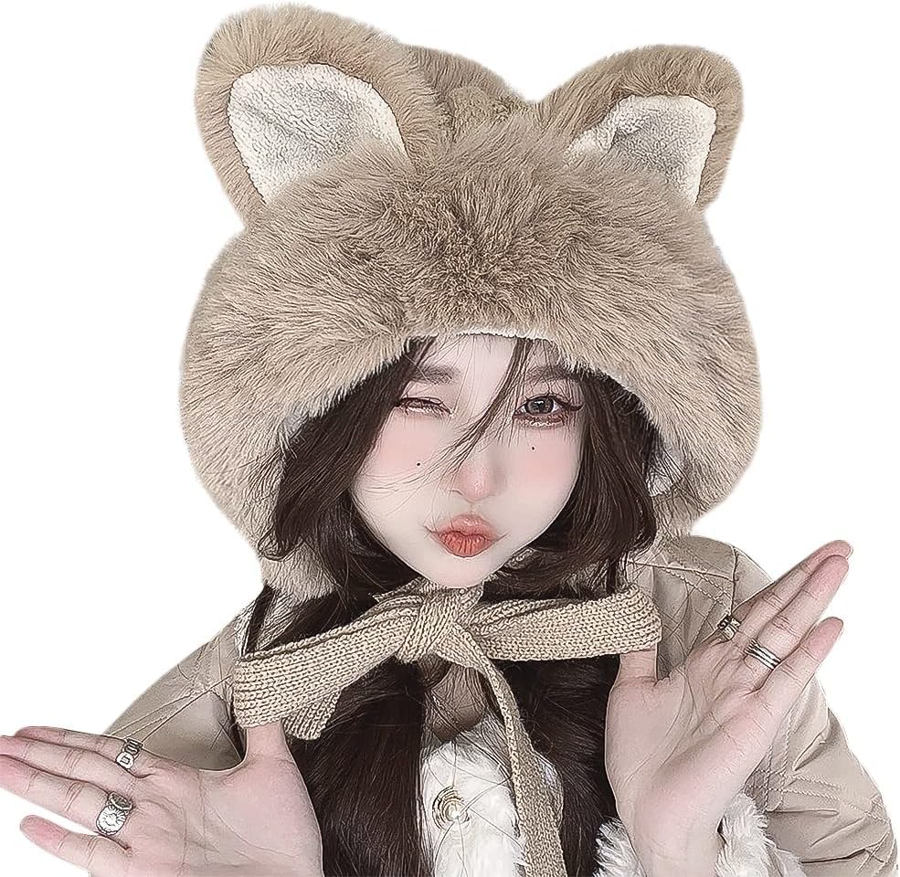Amazon.co.jp: ニット帽レディース 冬 猫耳ニット帽 キツネのみみ