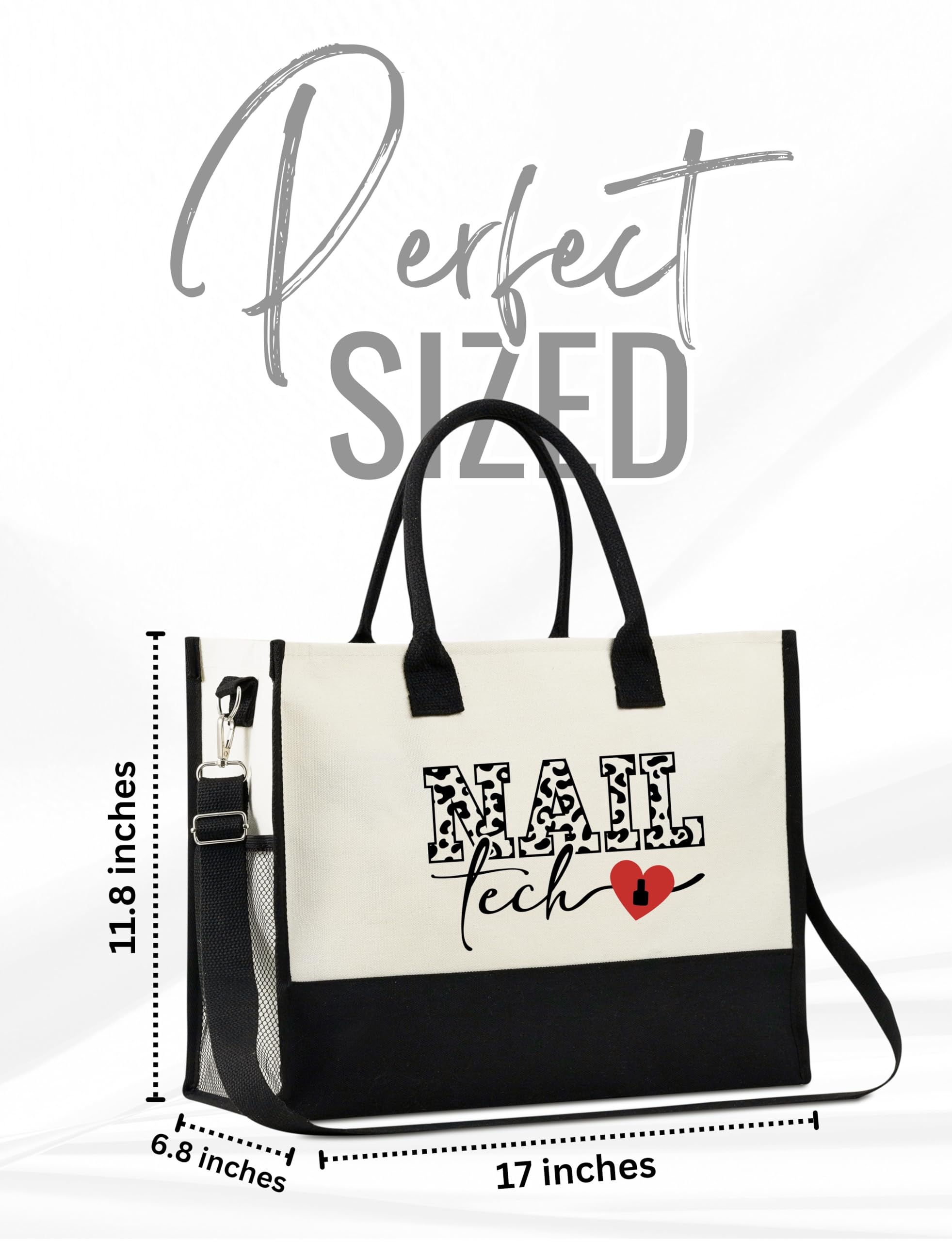 InnoBeta Nail Tech Gifts, Canvas Tote Bag with Top Zipper Closure and Shoulder Strap for Birthday, Christmas and Every Special Occasion