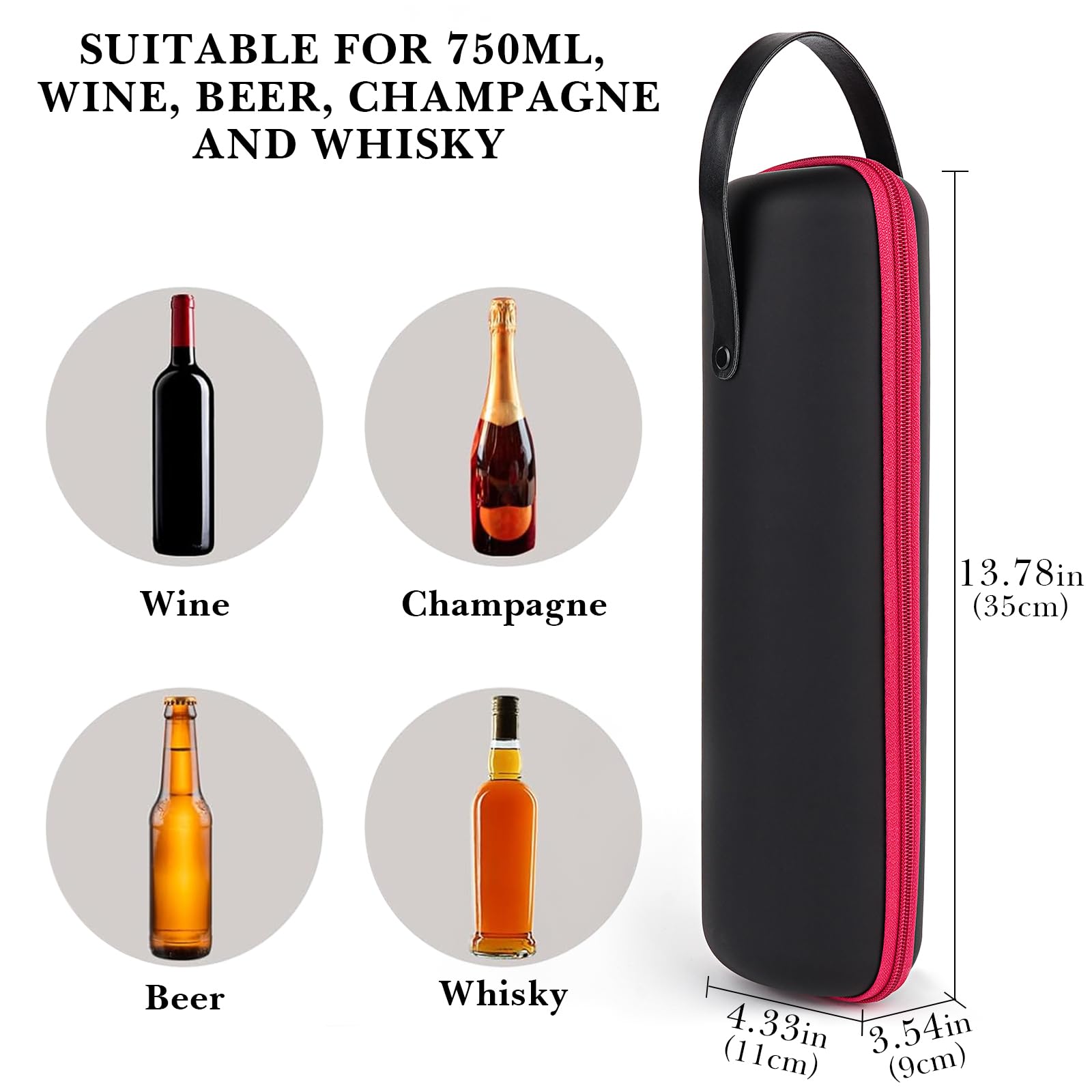Weinflaschen-Reisetasche, EVA-Weinflaschen-Tragetasche, Weinaufbewahrungszubehör, Hartschalen-Wein-Tragetasche für Reisen, Party, Picknick, Hochzeit, Geburtstag (schwarz)