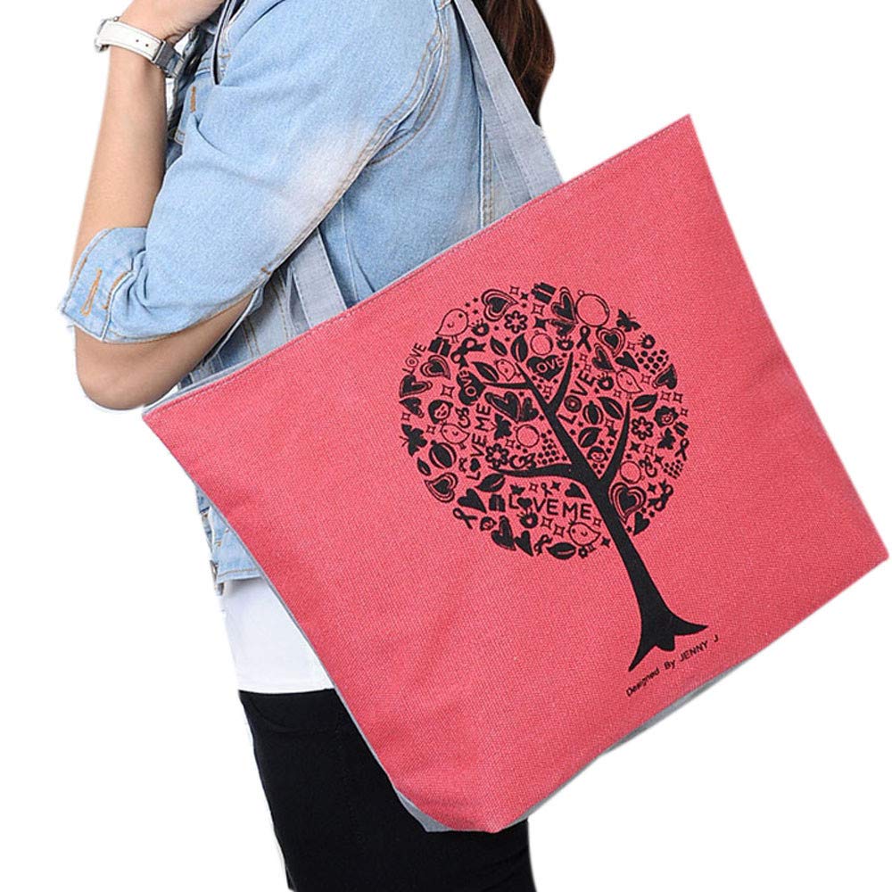 Hupoop🌹🌹Fashion Cute Printing Women Canvas Bags Shoulder Bag Casual Handbag（Beige,Red,Blue,Purple，）