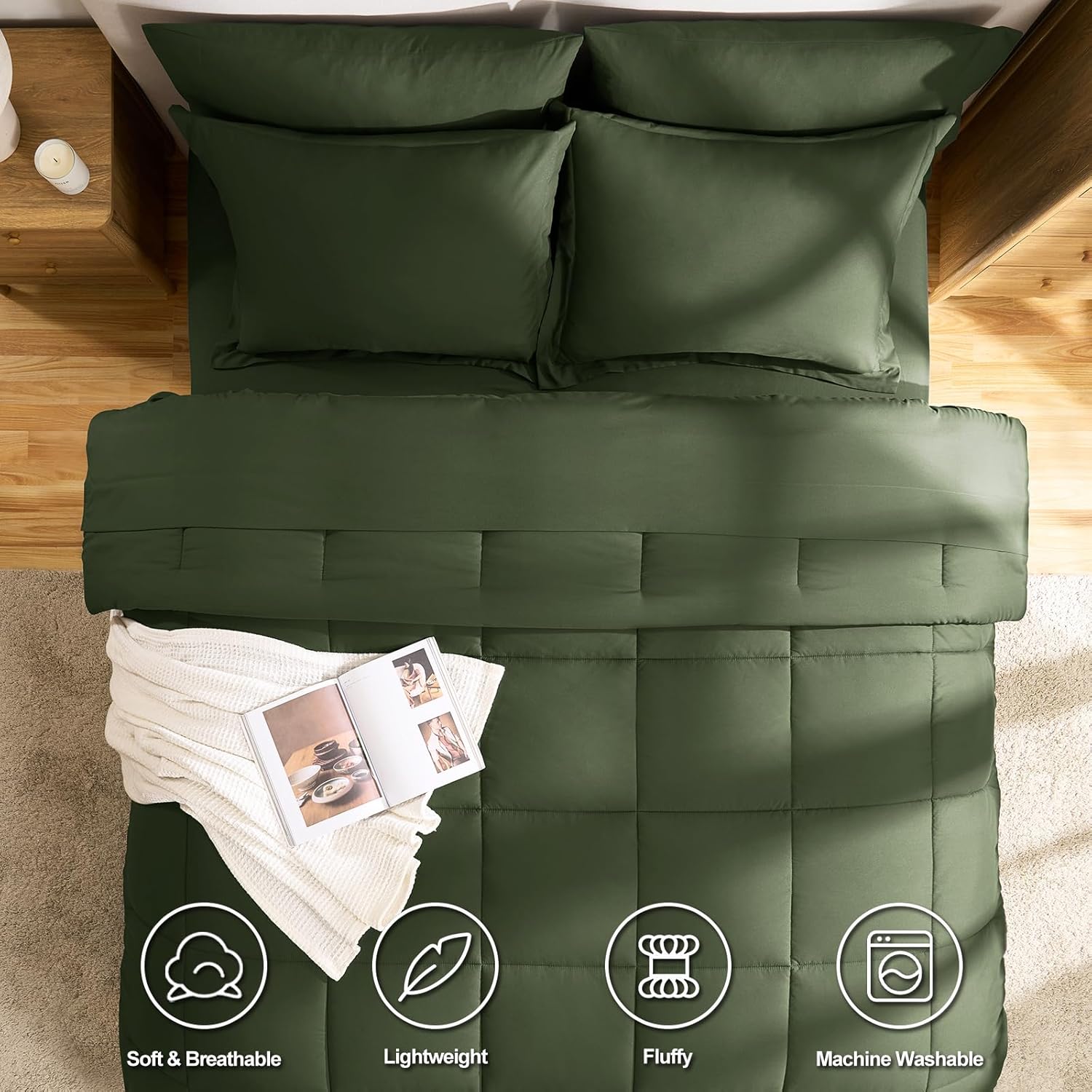 CozyLux Full Size Comforter Sets Olive Green - 7 Pieces Bed in a Bag Full, Oeko-Tex Certified Bed Set, All Season Soft Bedding Set with Down Alternative Comforter, Sheets, Pillowcases & Pillow Shams - Image 2