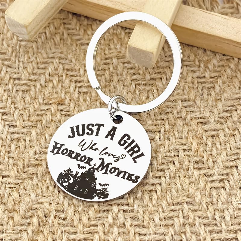 Horror Movie Keychain Horror Movie Lover Gifts Just a Girl Who Loves Horror Movies for Women Girls Day of The Dead Stocking Stuffers Halloween4