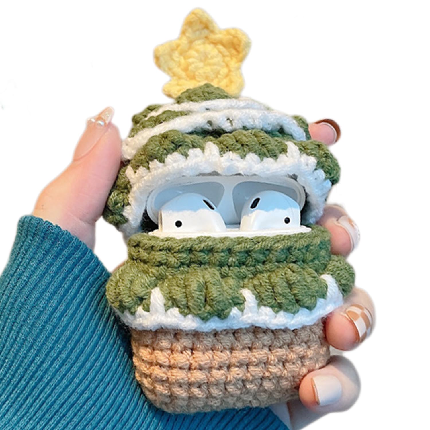 Knitted Handmade Christmas Tree AirPods Pro Case for Apple 1/2/3rd Generation Bluetooth Headphone Sleeve Case (For Airpods1/2 Generation)