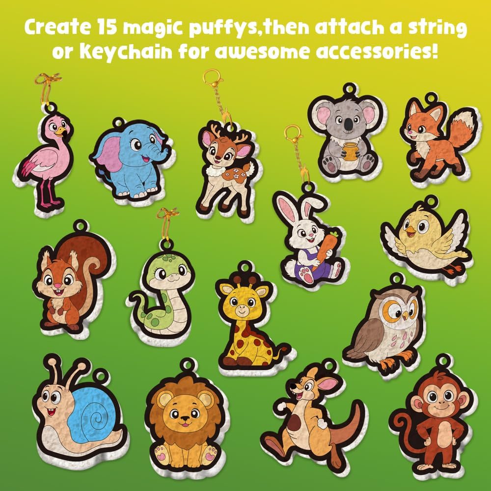 EPUMP 15Pcs Animal Magic Puffy Paint Kit for Kids -Foam Texture Painting Set - Creative Activity Craft Kits for Kids