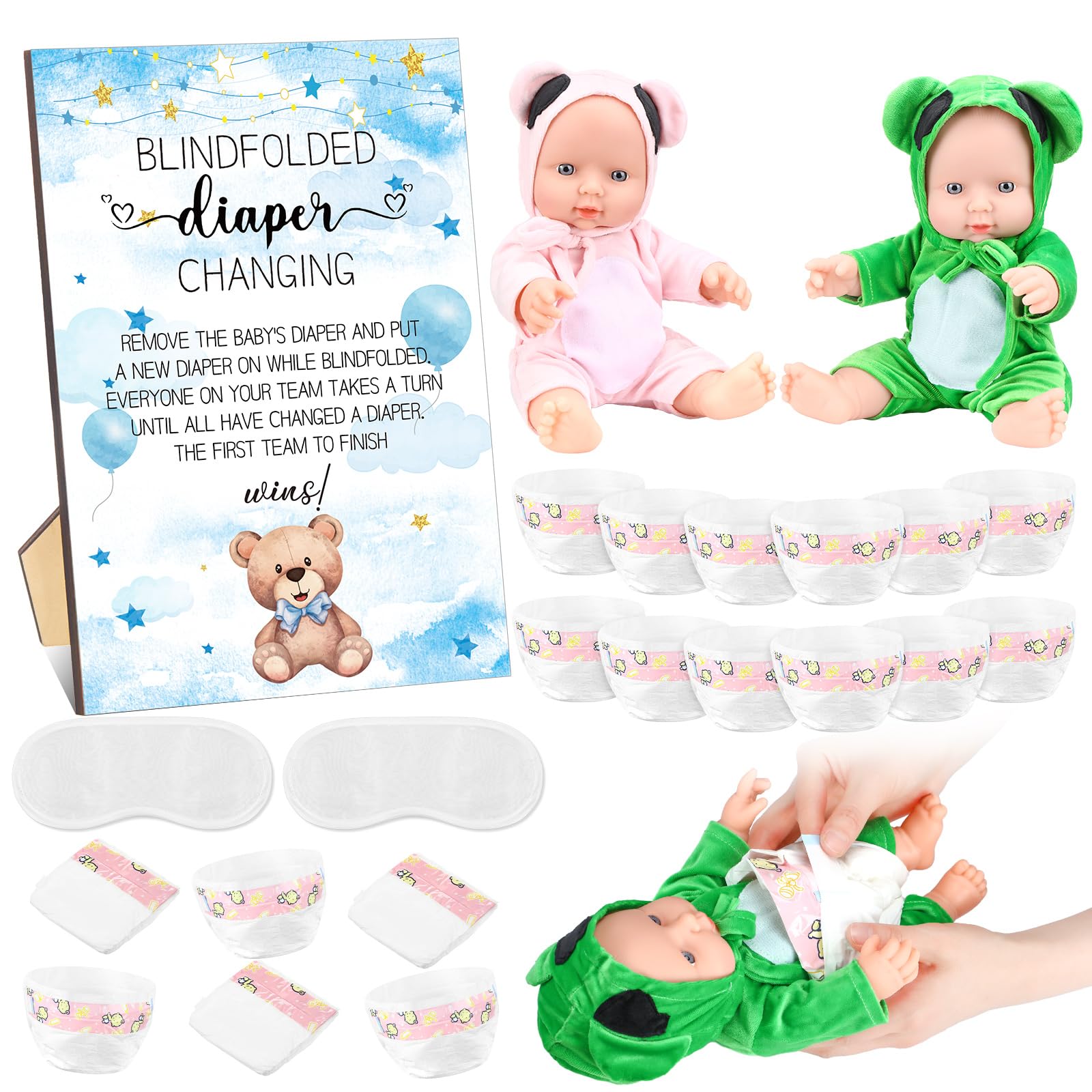 Seeloowy 17 Pcs Blindfolded Dirty Diaper Baby Shower Games Boys Girls