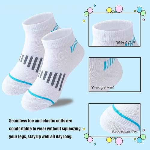 Miniatura 6 de 12 pares de calcetines de algodón atléticos para niños, calcetines de algodón medio acolchados de corte bajo